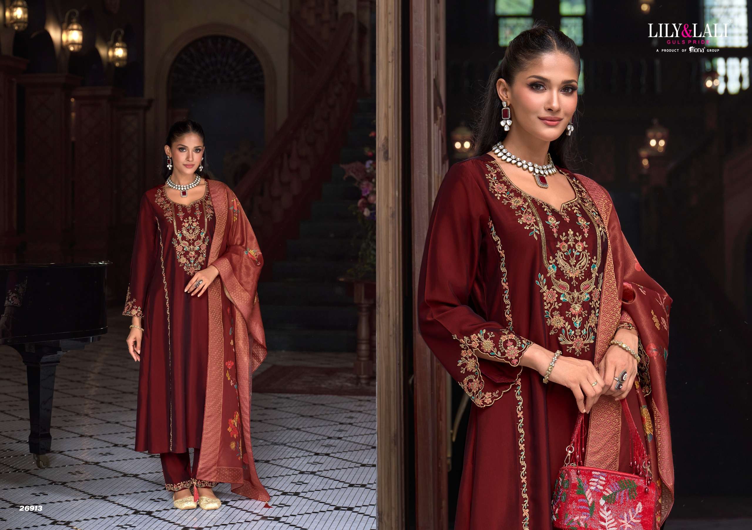 LILY AND LALI MALKANA VISCOSE SILK EMBROIDERED HANDWORK SUIT