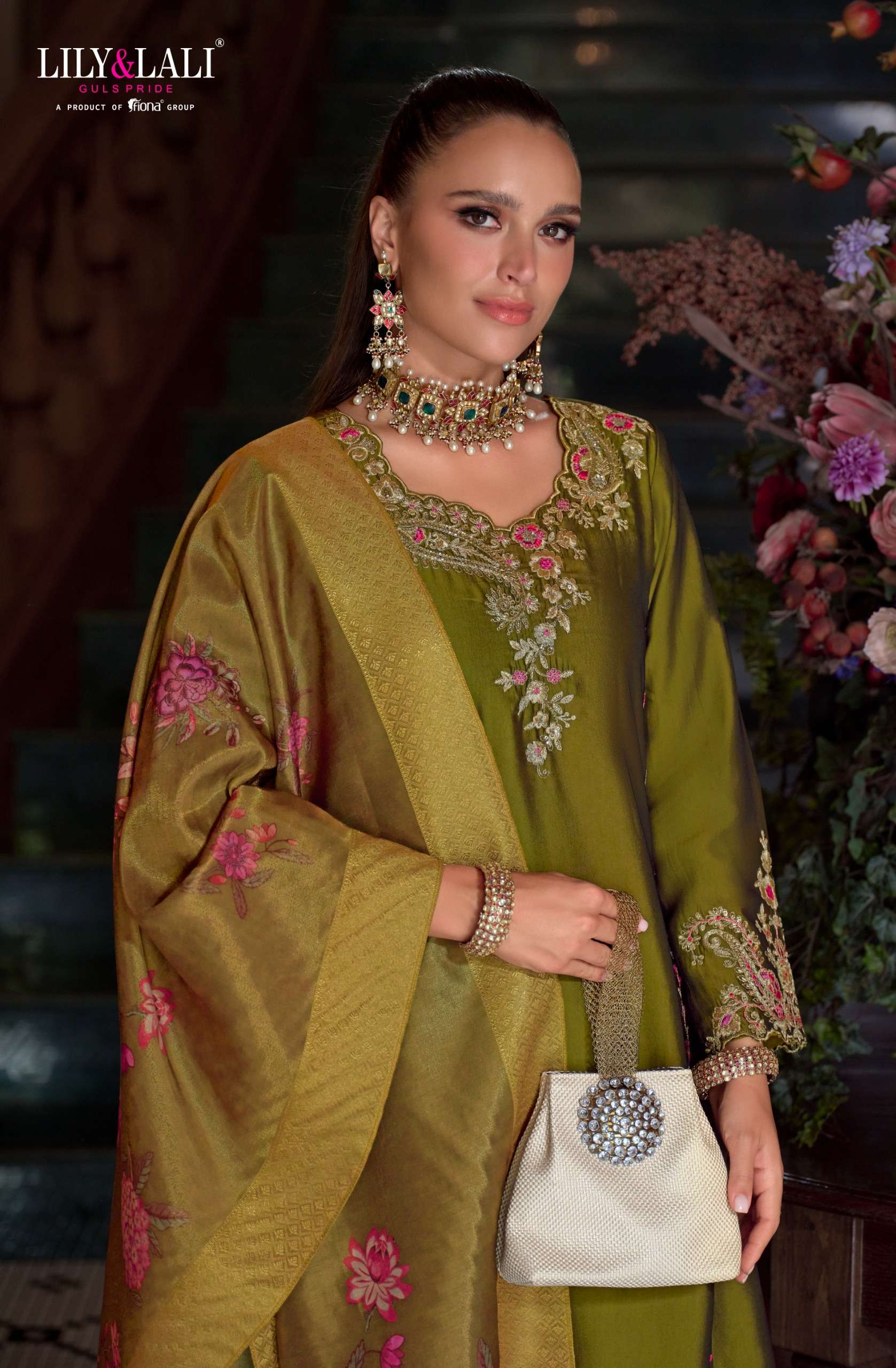 LILY AND LALI MALKANA VISCOSE SILK EMBROIDERED HANDWORK SUIT