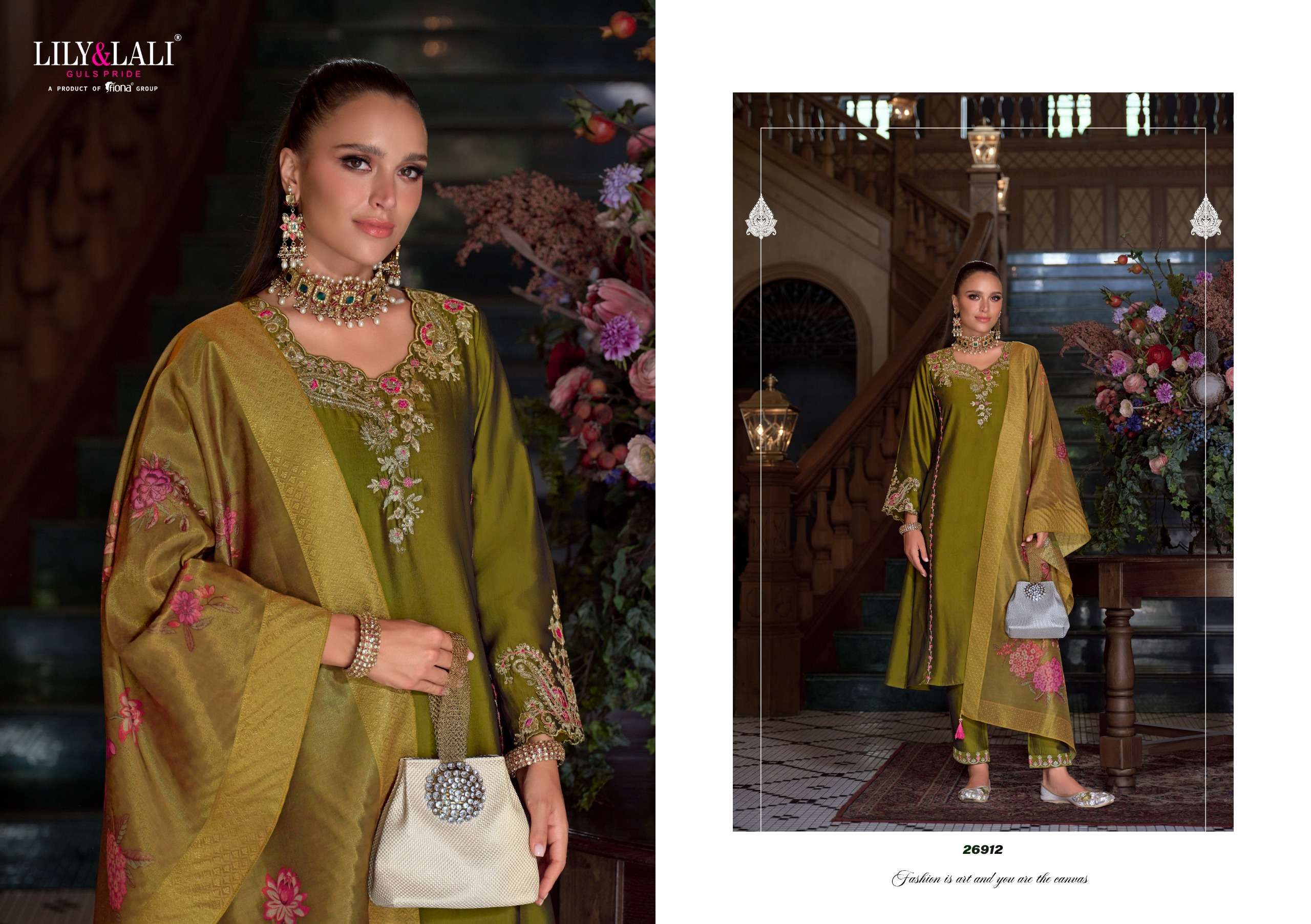 LILY AND LALI MALKANA VISCOSE SILK EMBROIDERED HANDWORK SUIT