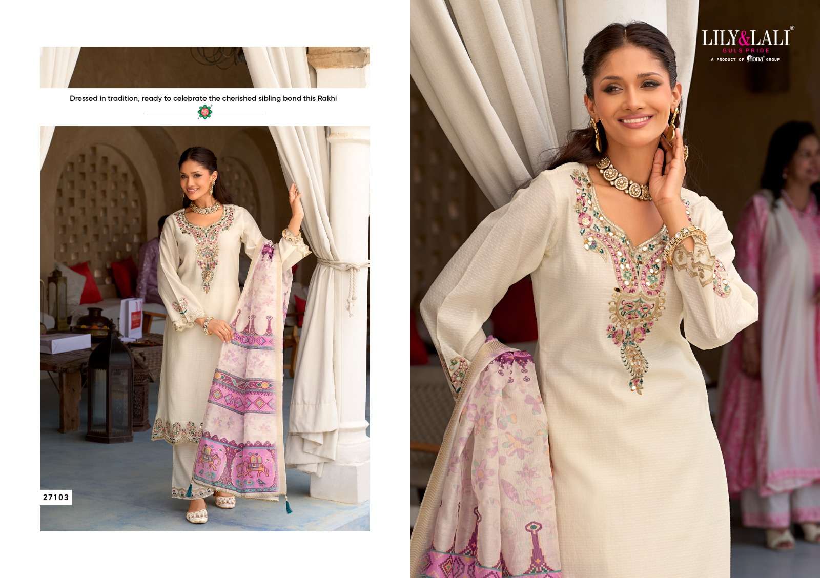 LILY AND LALI MUBARAK VISCOSE SILK HEAVY DESIGNER WORK LADIES SUIT