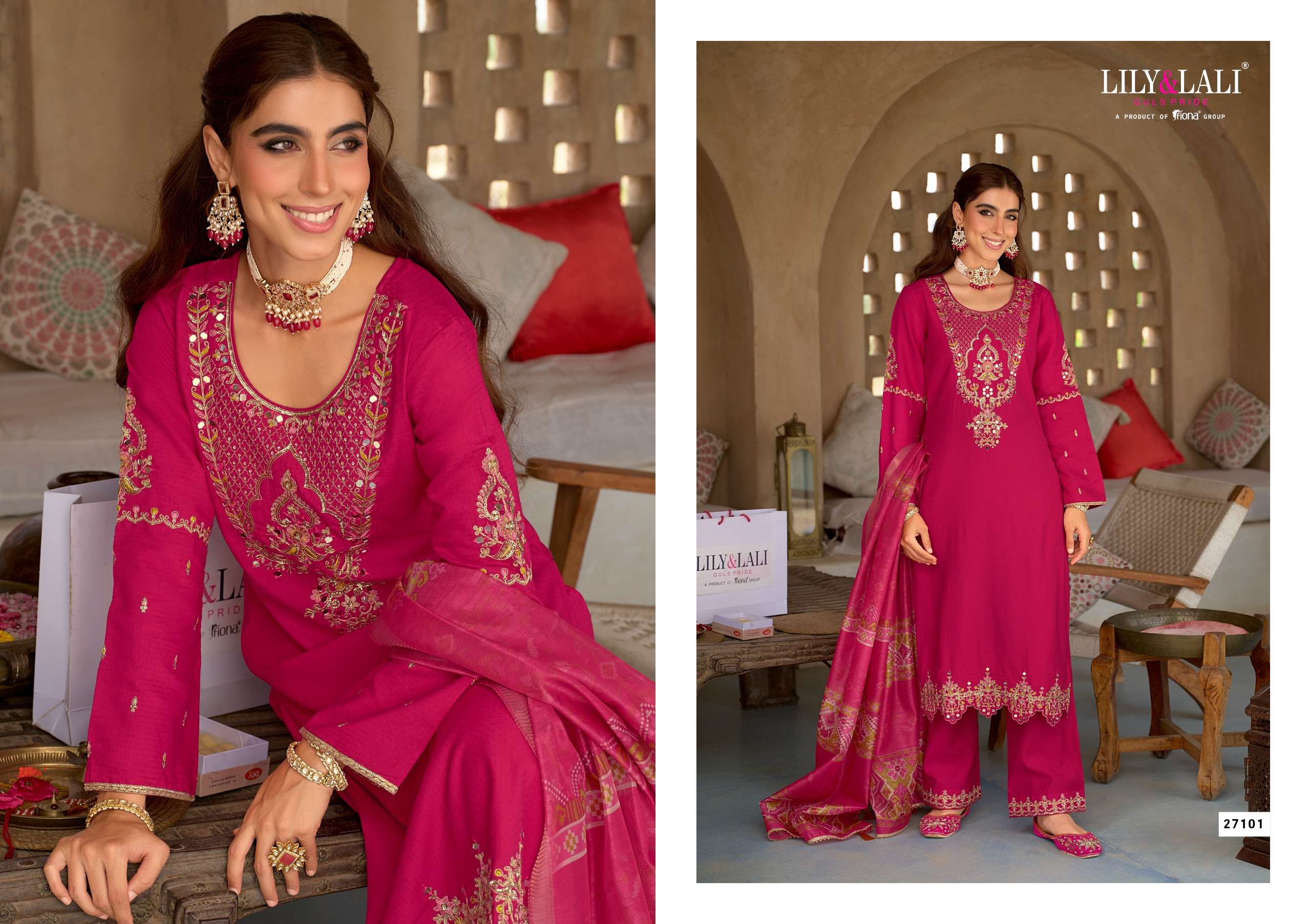 LILY AND LALI MUBARAK VISCOSE SILK HEAVY DESIGNER WORK LADIES SUIT