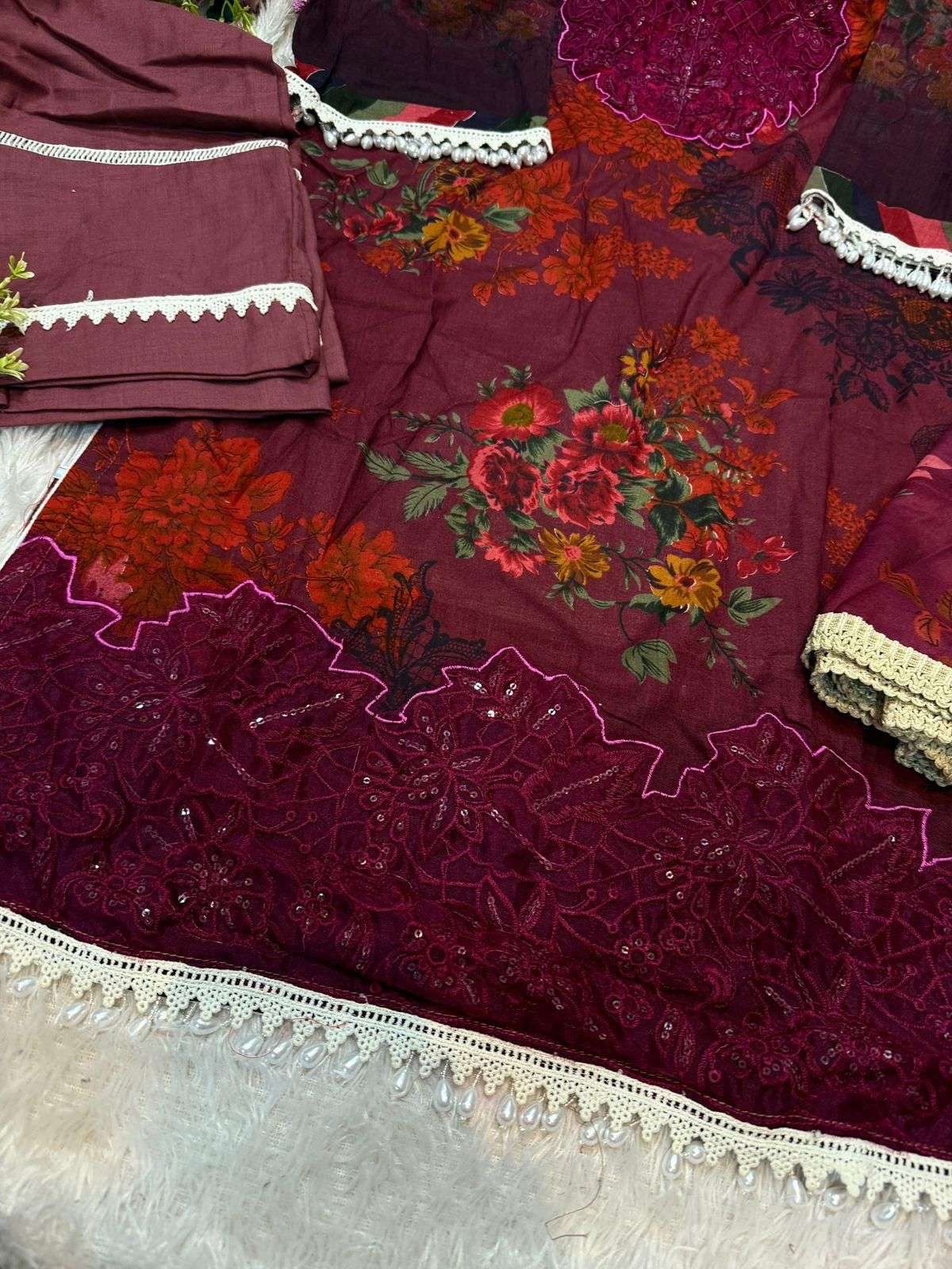 MEHBOOB TEX DESIGN NO - 1635-1637 PURE COTTON PRINT EMBROIDERED SELF PATCH WORK PAKISTANI SALWAR SUIT 