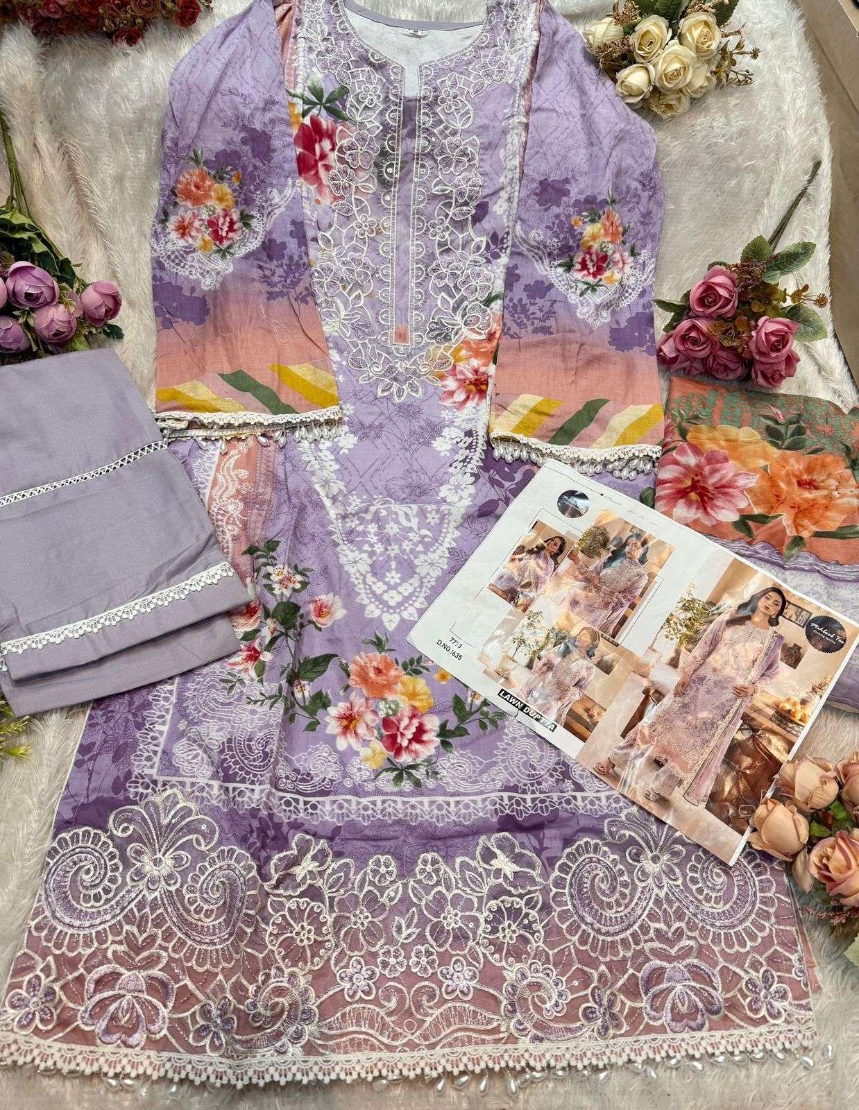 MEHBOOB TEX DESIGN NO - 1635-1637 PURE COTTON PRINT EMBROIDERED SELF PATCH WORK PAKISTANI SALWAR SUIT 