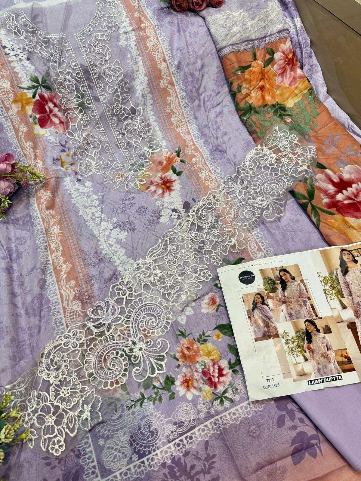 MEHBOOB TEX DESIGN NO - 1635-1637 PURE COTTON PRINT EMBROIDERED SELF PATCH WORK PAKISTANI SALWAR SUIT 
