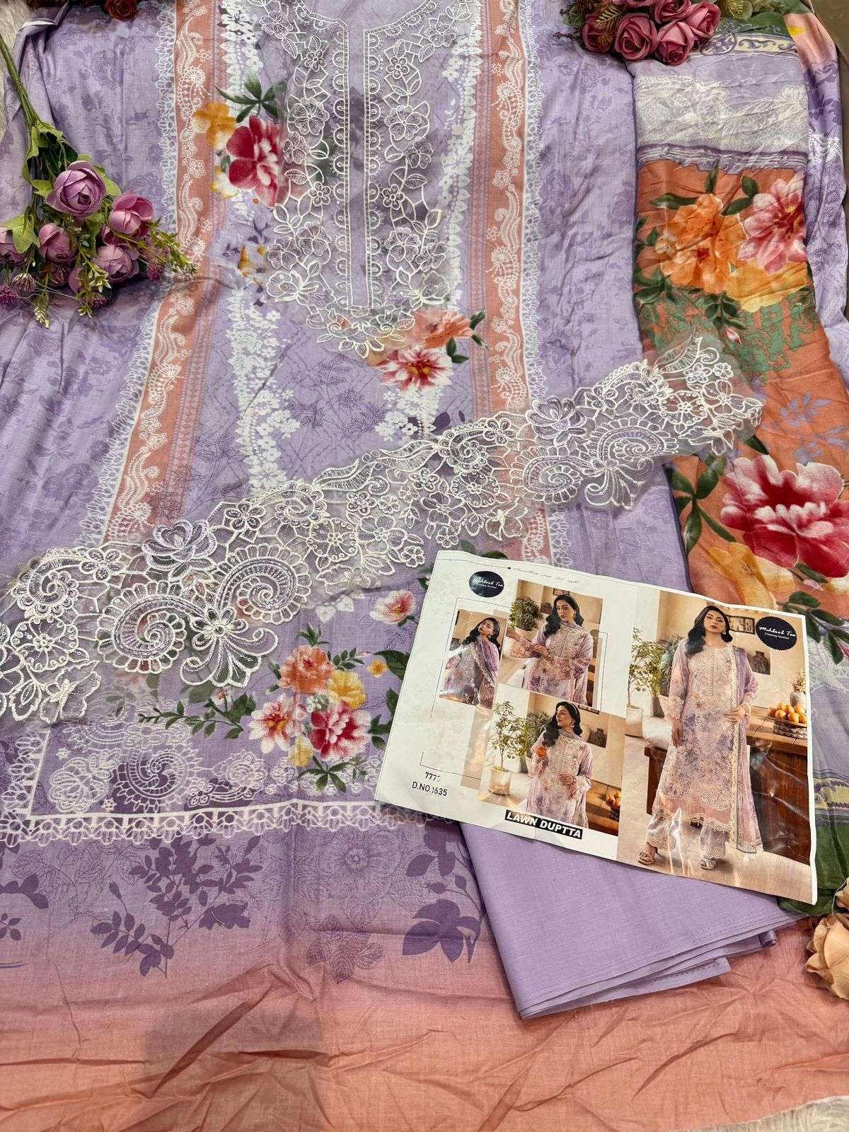 MEHBOOB TEX DESIGN NO - 1635-1637 PURE COTTON PRINT EMBROIDERED SELF PATCH WORK PAKISTANI SALWAR SUIT 