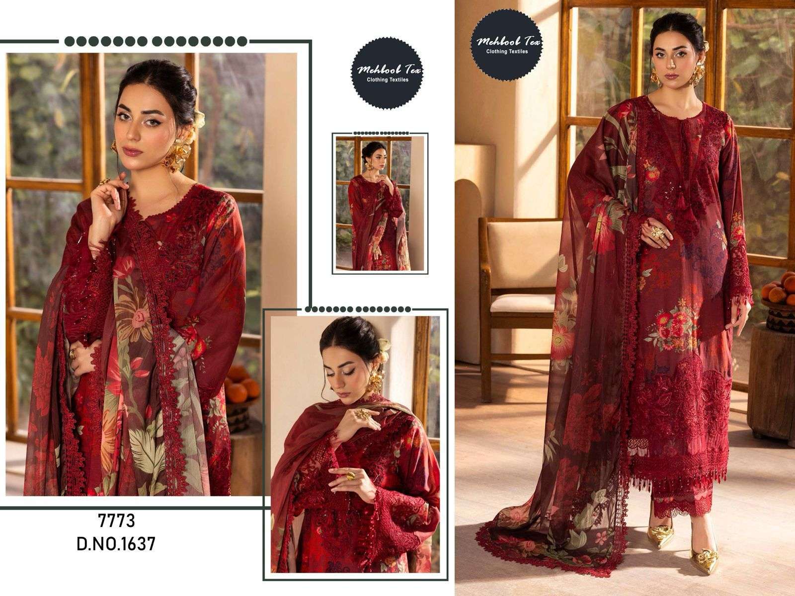 MEHBOOB TEX DESIGN NO - 1635-1637 PURE COTTON PRINT EMBROIDERED SELF PATCH WORK PAKISTANI SALWAR SUIT 