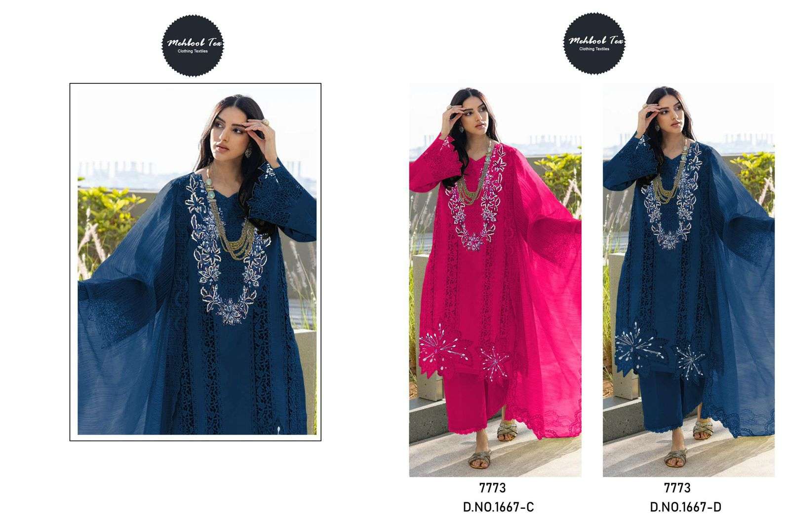 MEHBOOB TEX DESIGN NO - 1667 CD PURE COTTON LAWN HEAVY EMBROIDERED PAKISTANI SALWAR SUIT