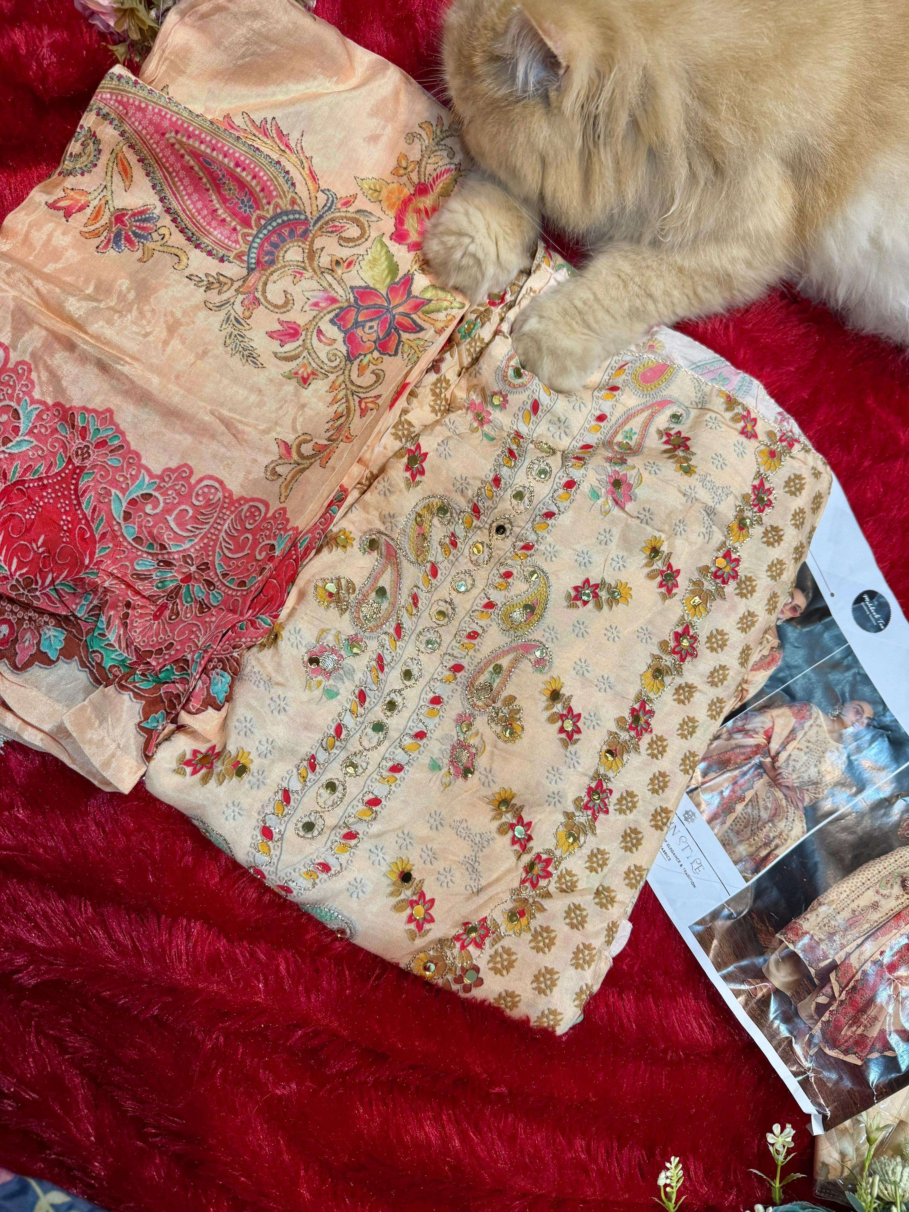 MEHBOOB TEX DESIGN NO - 1670-1671 PURE VISCOSE MUSLIN DIGITAL PRINT AARI HANDWORK PAKISTANI SALWAR SUIT 