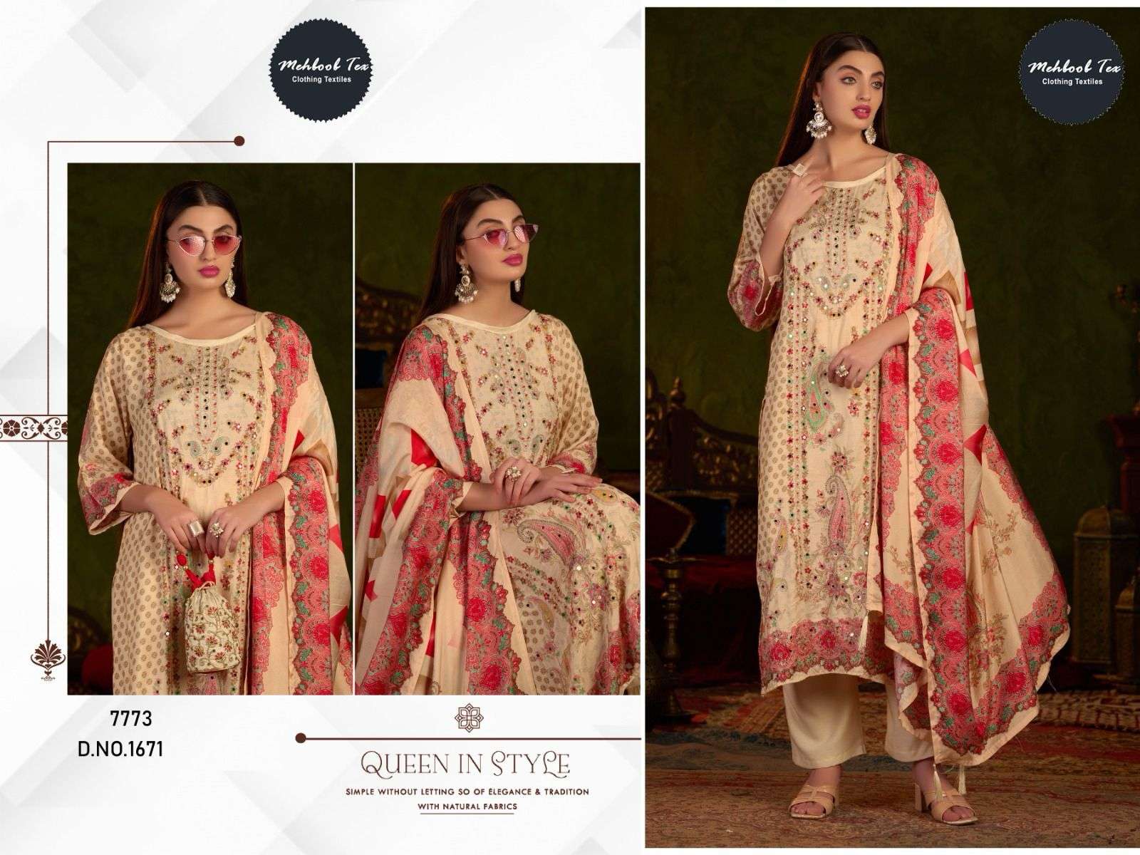 MEHBOOB TEX DESIGN NO - 1670-1671 PURE VISCOSE MUSLIN DIGITAL PRINT AARI HANDWORK PAKISTANI SALWAR SUIT 
