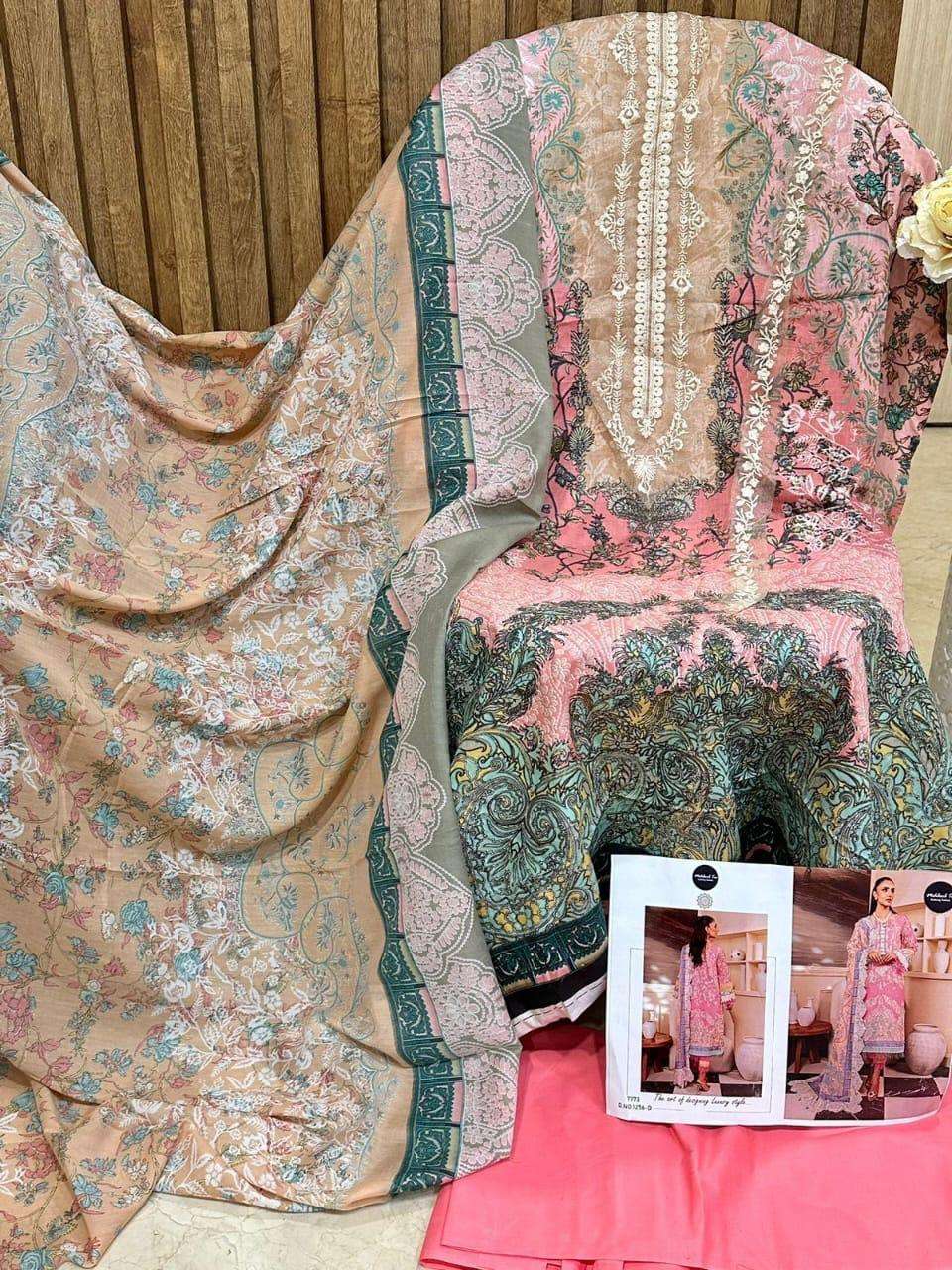 MEHBOOB TEX PURE COTTON PRINT HEAVY EMBROIDERED PATCH PAKISTANI SALWAR SUIT 