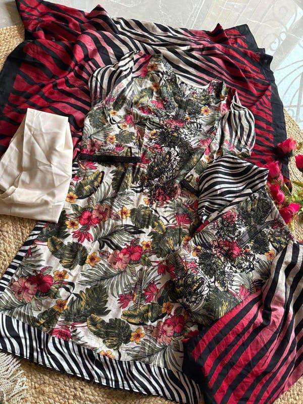 MEHBOOB TEX PURE COTTON PRINT HEAVY EMBROIDERED PATCH PAKISTANI SALWAR SUIT 