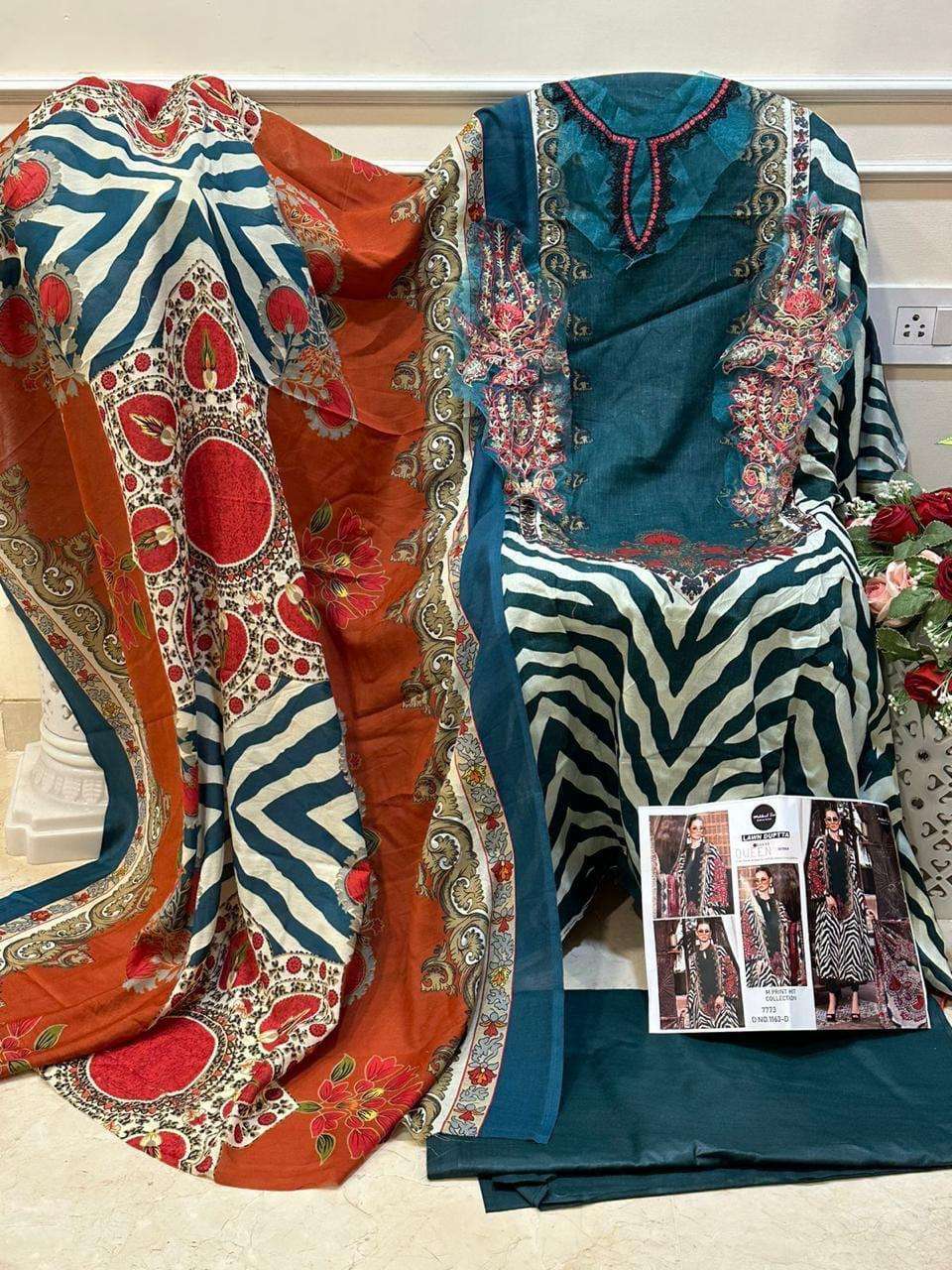 MEHBOOB TEX PURE COTTON PRINT HEAVY EMBROIDERED PATCH PAKISTANI SALWAR SUIT 