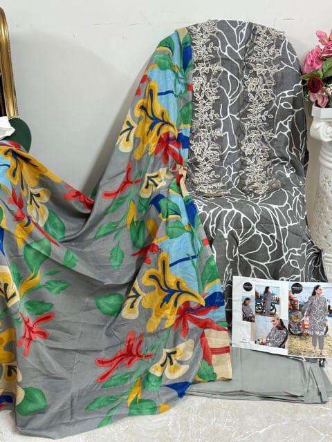 MEHBOOB TEX PURE COTTON PRINT HEAVY EMBROIDERED PATCH PAKISTANI SALWAR SUIT 