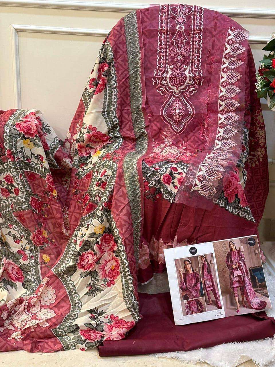 MEHBOOB TEX PURE COTTON PRINT HEAVY EMBROIDERED PATCH PAKISTANI SALWAR SUIT 