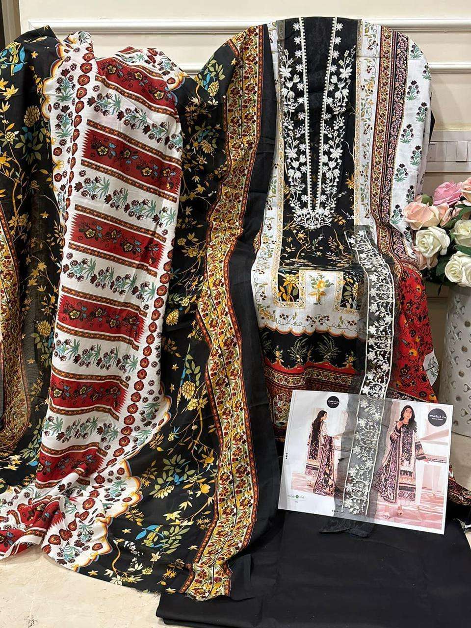 MEHBOOB TEX PURE COTTON PRINT HEAVY EMBROIDERED PATCH PAKISTANI SALWAR SUIT 
