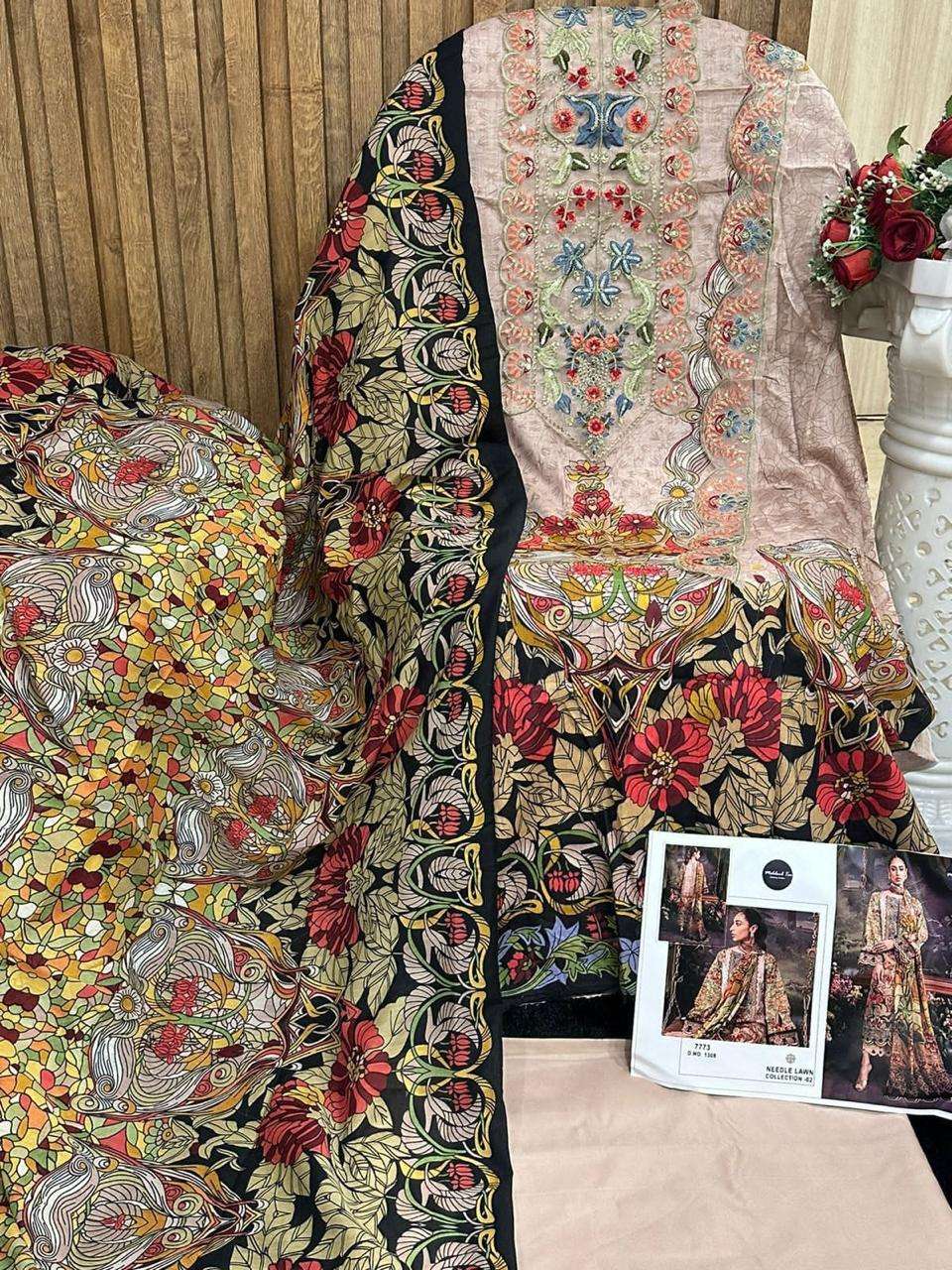 MEHBOOB TEX PURE COTTON PRINT HEAVY EMBROIDERED PATCH PAKISTANI SALWAR SUIT 