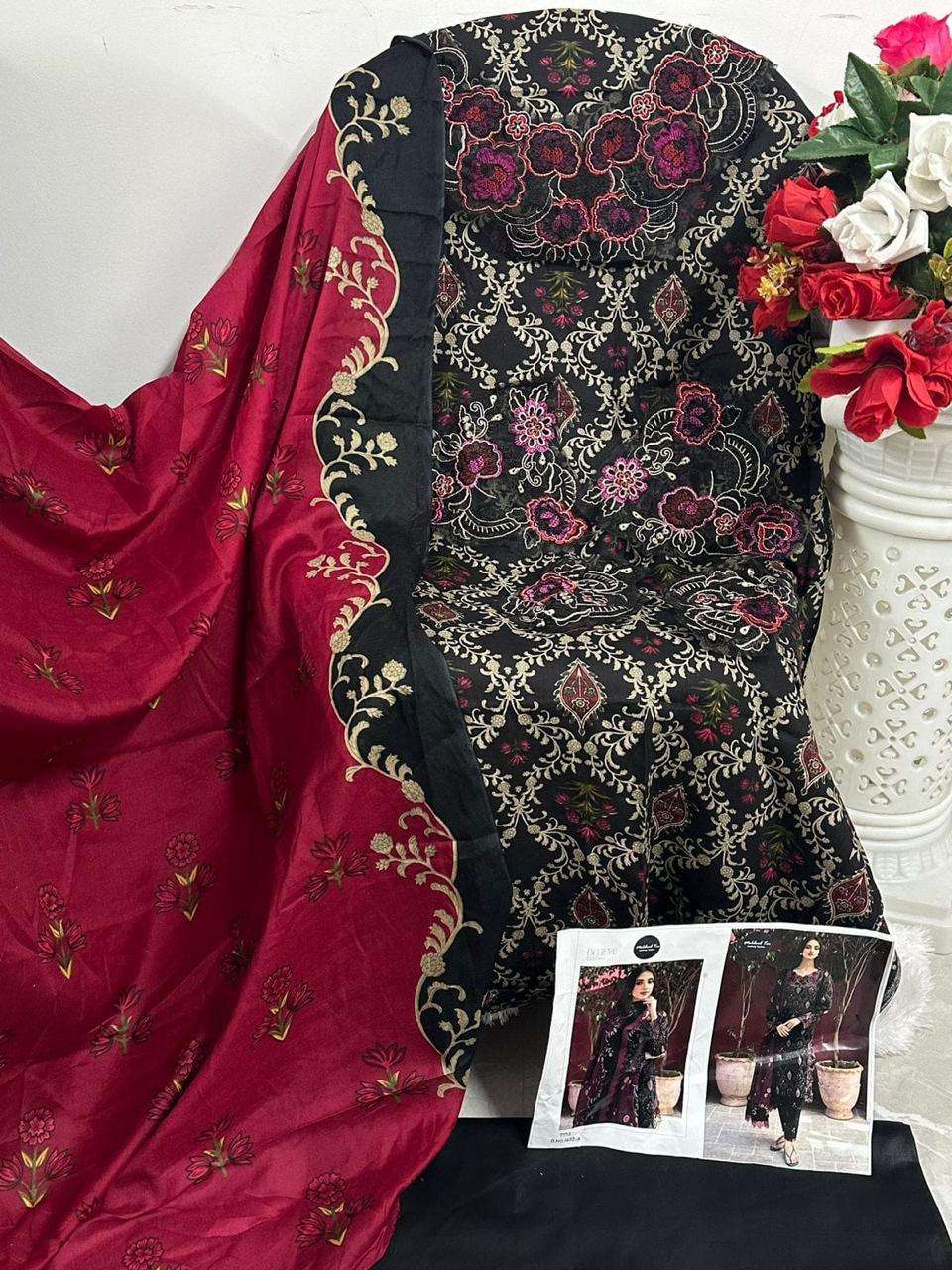 MEHBOOB TEX PURE COTTON PRINT HEAVY EMBROIDERED PATCH PAKISTANI SALWAR SUIT 