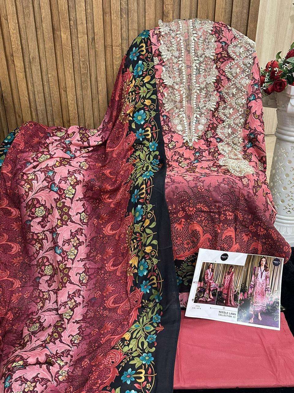 MEHBOOB TEX PURE COTTON PRINT HEAVY EMBROIDERED PATCH PAKISTANI SALWAR SUIT 