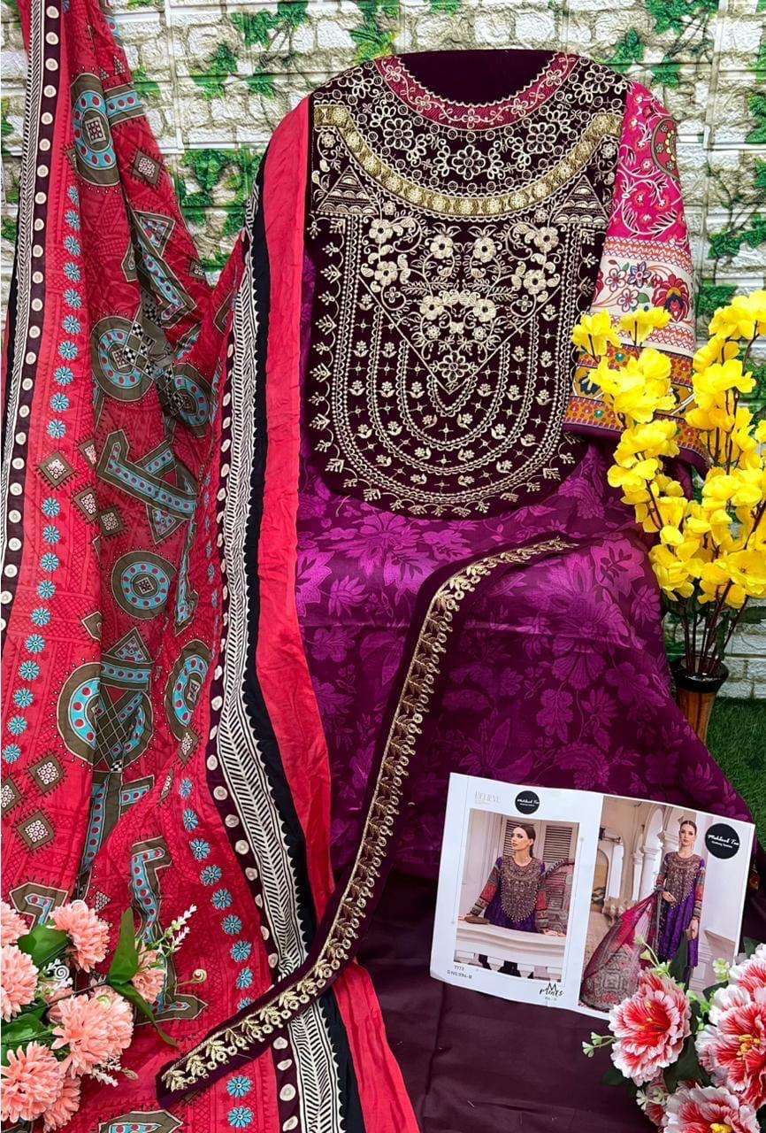 MEHBOOB TEX PURE COTTON PRINT HEAVY EMBROIDERED PATCH PAKISTANI SALWAR SUIT 