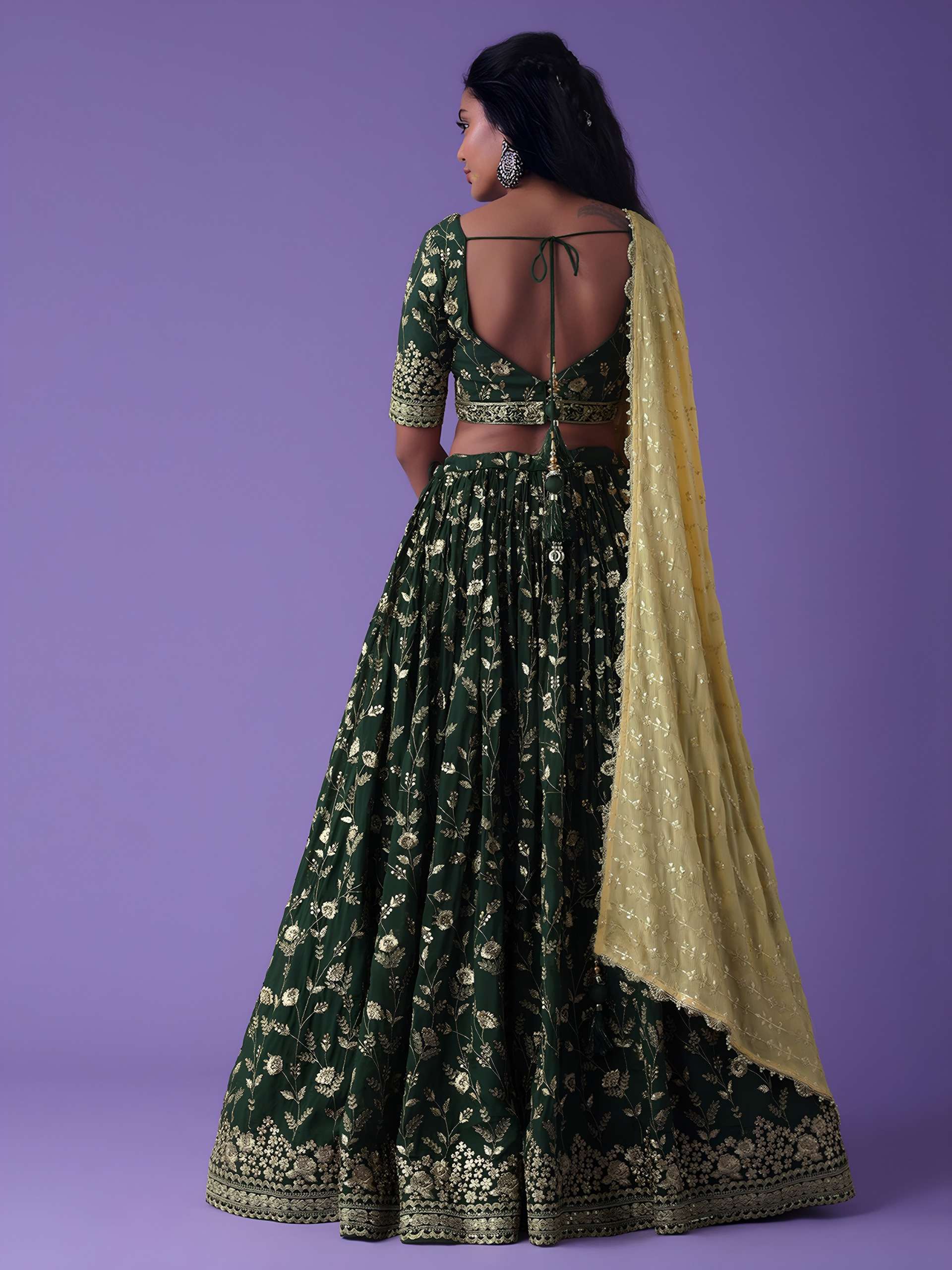 MF 5099 GREEN GEORGETTE HEAVY SEQUENCE AND ZARI WORK DESIGNER LEHENGA CHOLI 