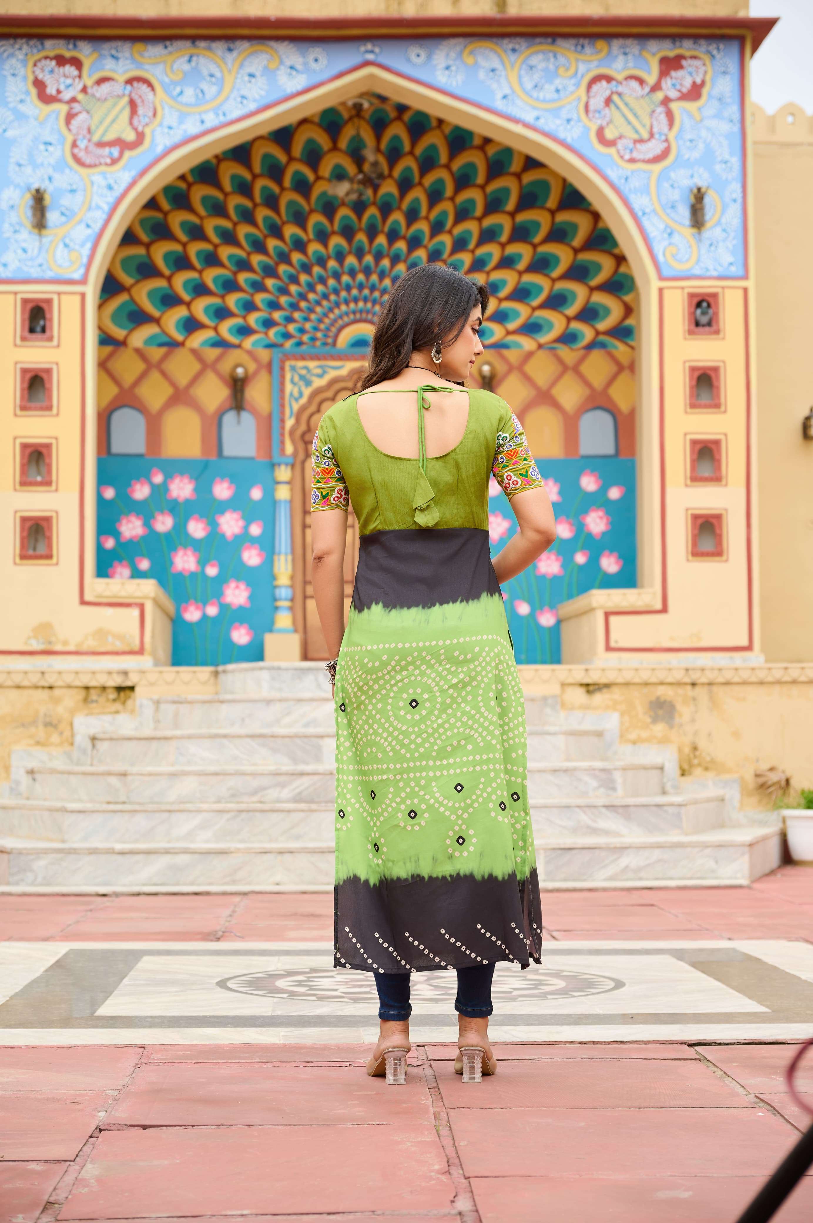 MF CODE 1190 RAYON PRINTED TRADITIONAL WORK NAVRATRI WEAR KURTI