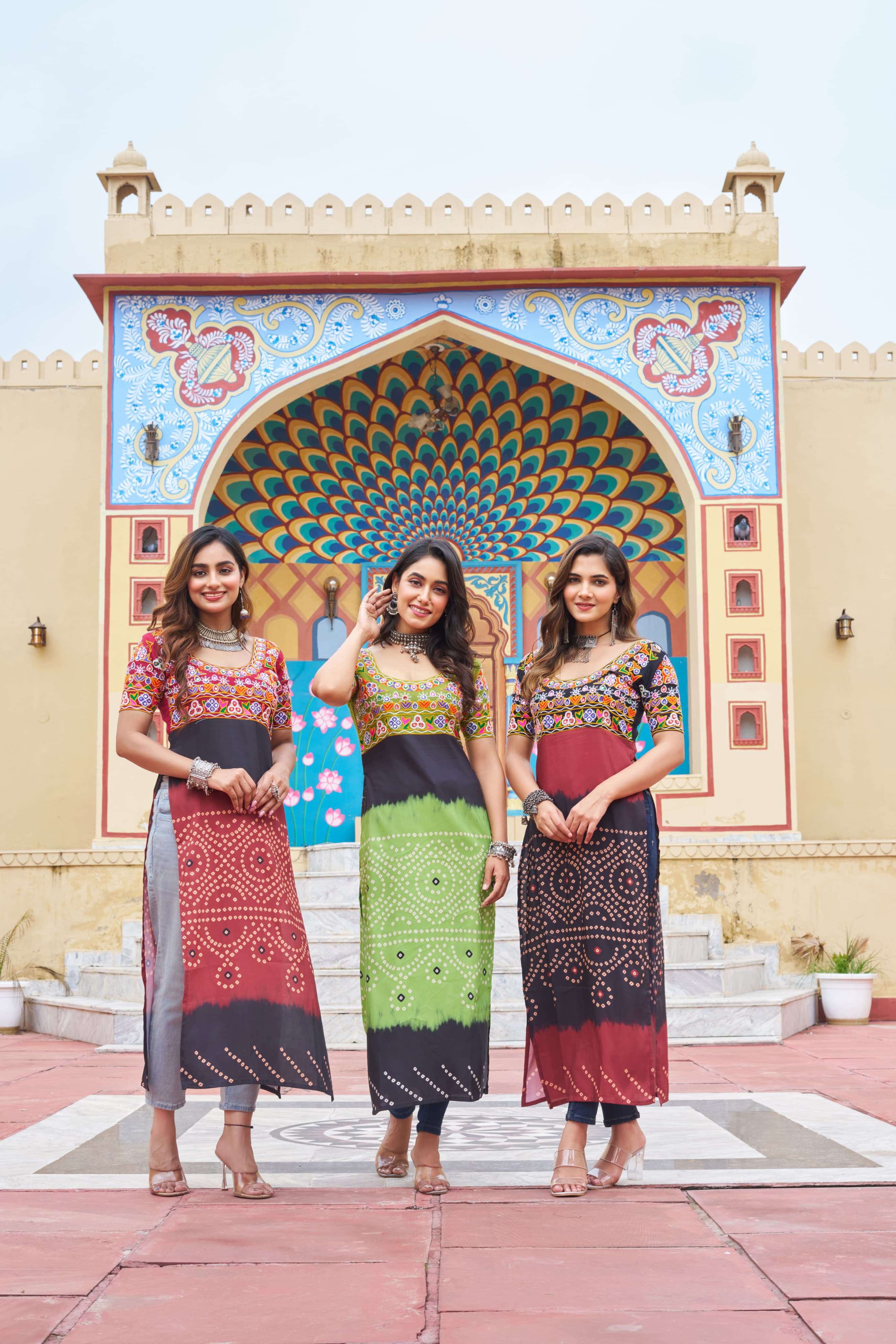 MF CODE 1190 RAYON PRINTED TRADITIONAL WORK NAVRATRI WEAR KURTI