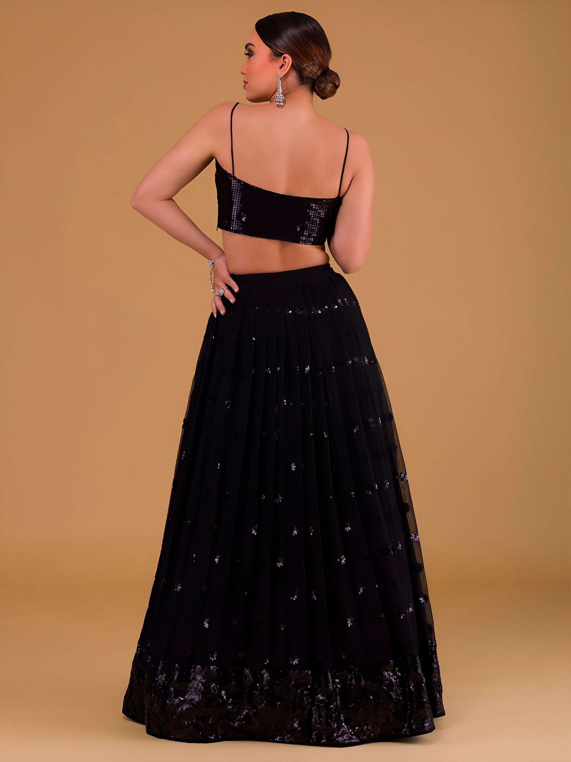 MF CODE 15068 BLACK GEORGETTE BEAUTIFUL LOOK DESIGNER FESTIVE WEAR LEHENGA 