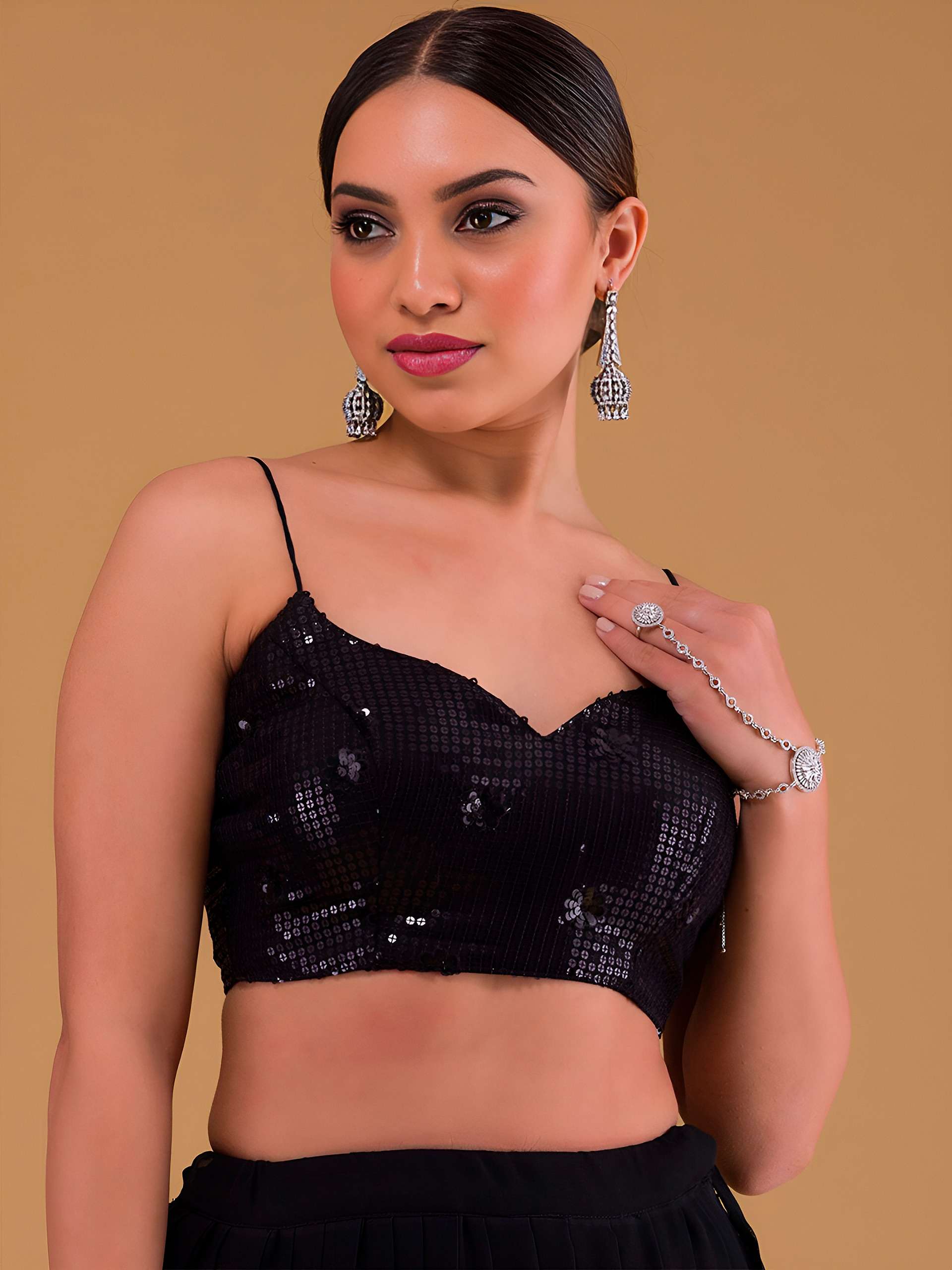 MF CODE 15068 BLACK GEORGETTE BEAUTIFUL LOOK DESIGNER FESTIVE WEAR LEHENGA 