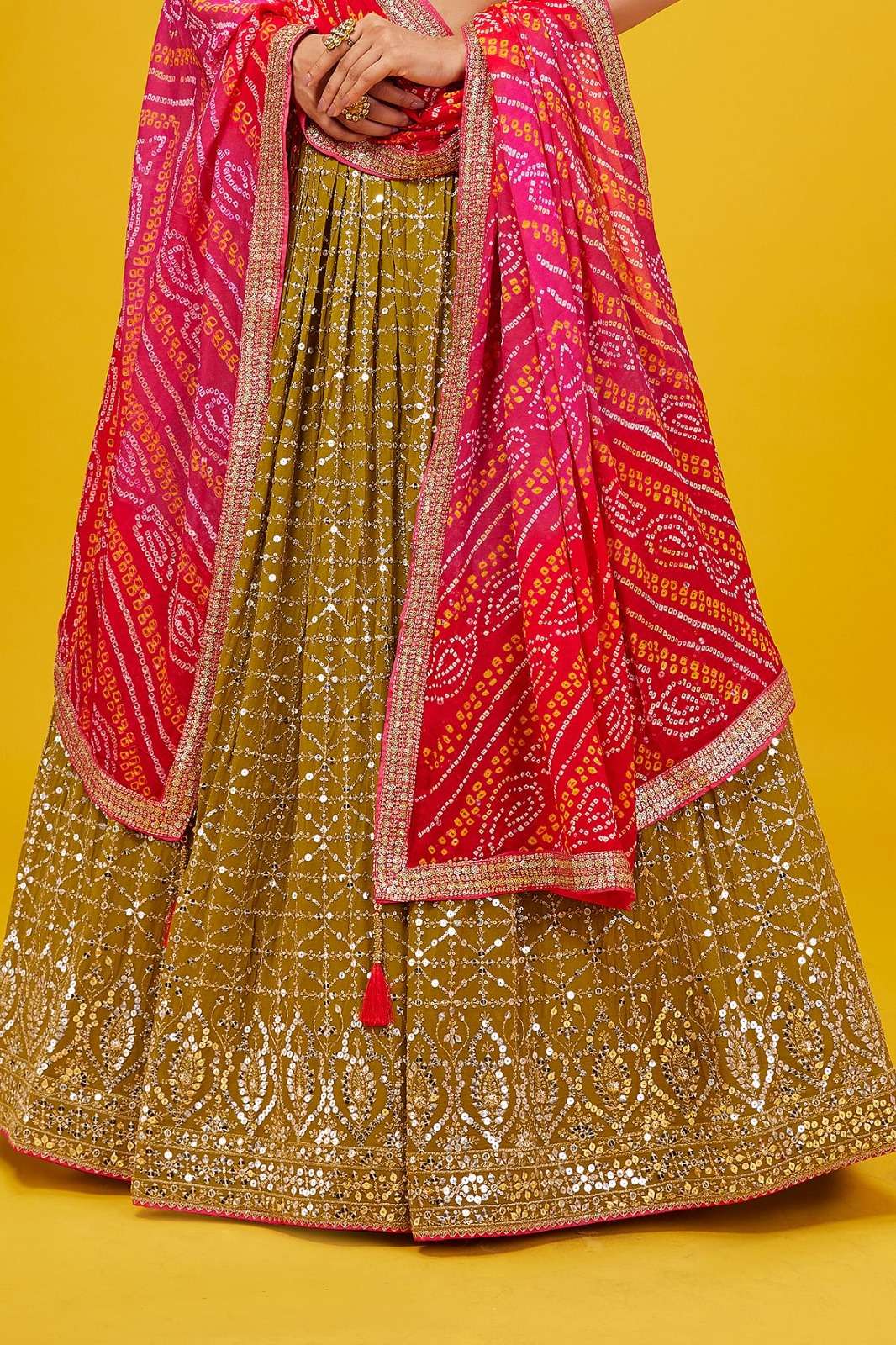 MF CODE 5076 OLIVE GEORGETTE DESIGNER HEAVY FESTIVE WEAR LEHENGA CHOLI 