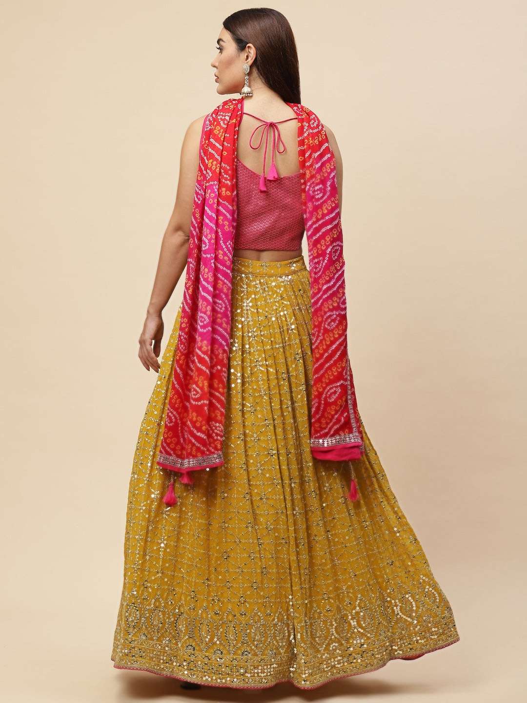 MF CODE 5076 YELLOW GEORGETTE BEAUTIFUL DESIGNER FESTIVE WEAR LEHENGA CHOLI 