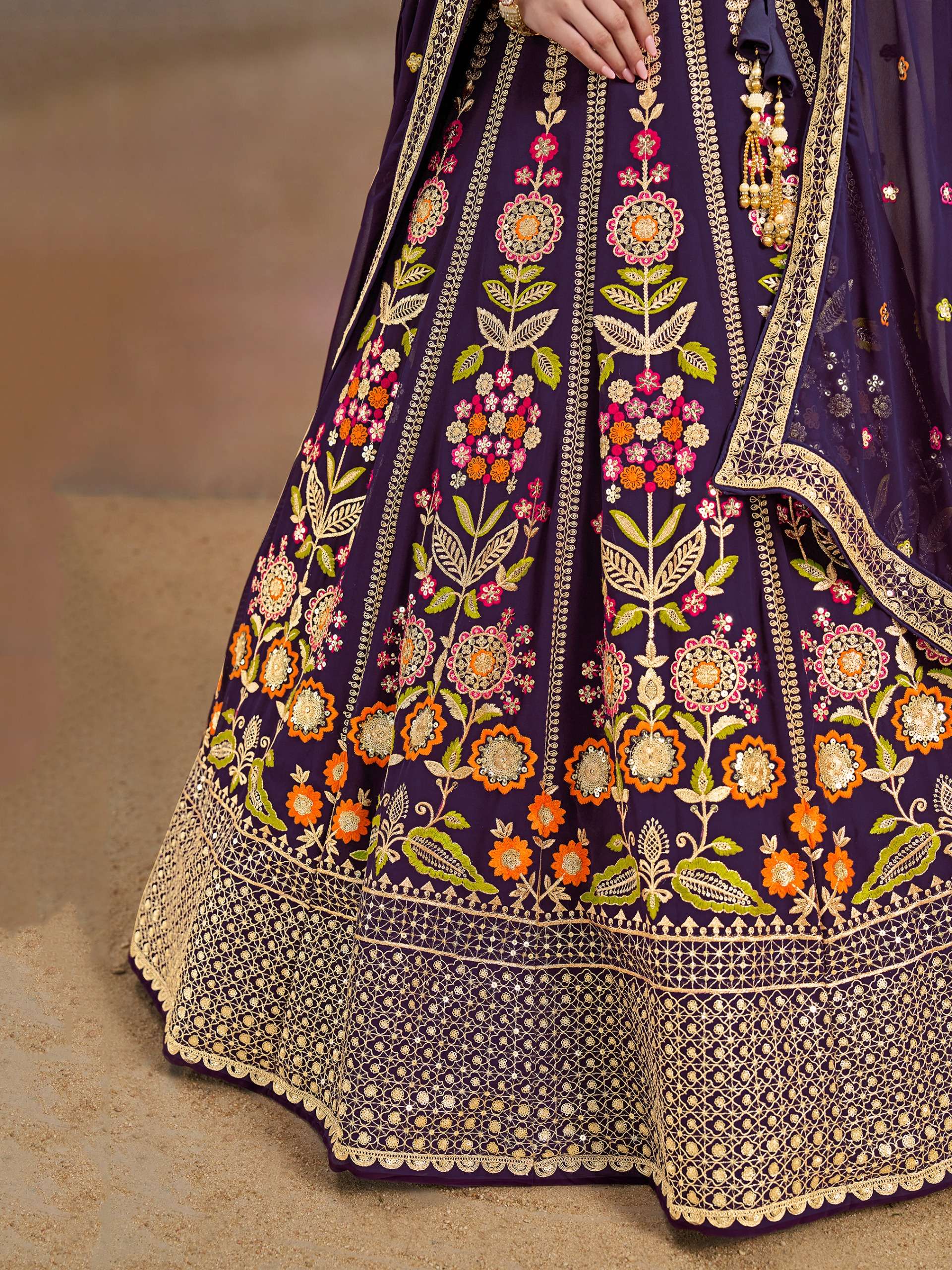 MF CODE 6008 PURPLE GEORGETTE HEAVY DESIGNER WEDDING WEAR LEHENGA CHOLI