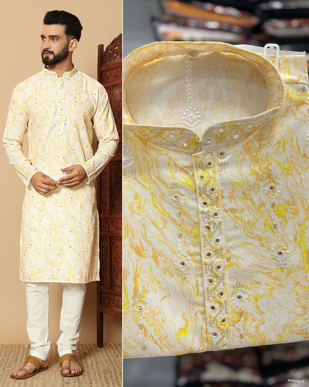 MF RANGILA SEQUENCE WORKS MENS WEAR KURTA WITH PYJAMA SET 