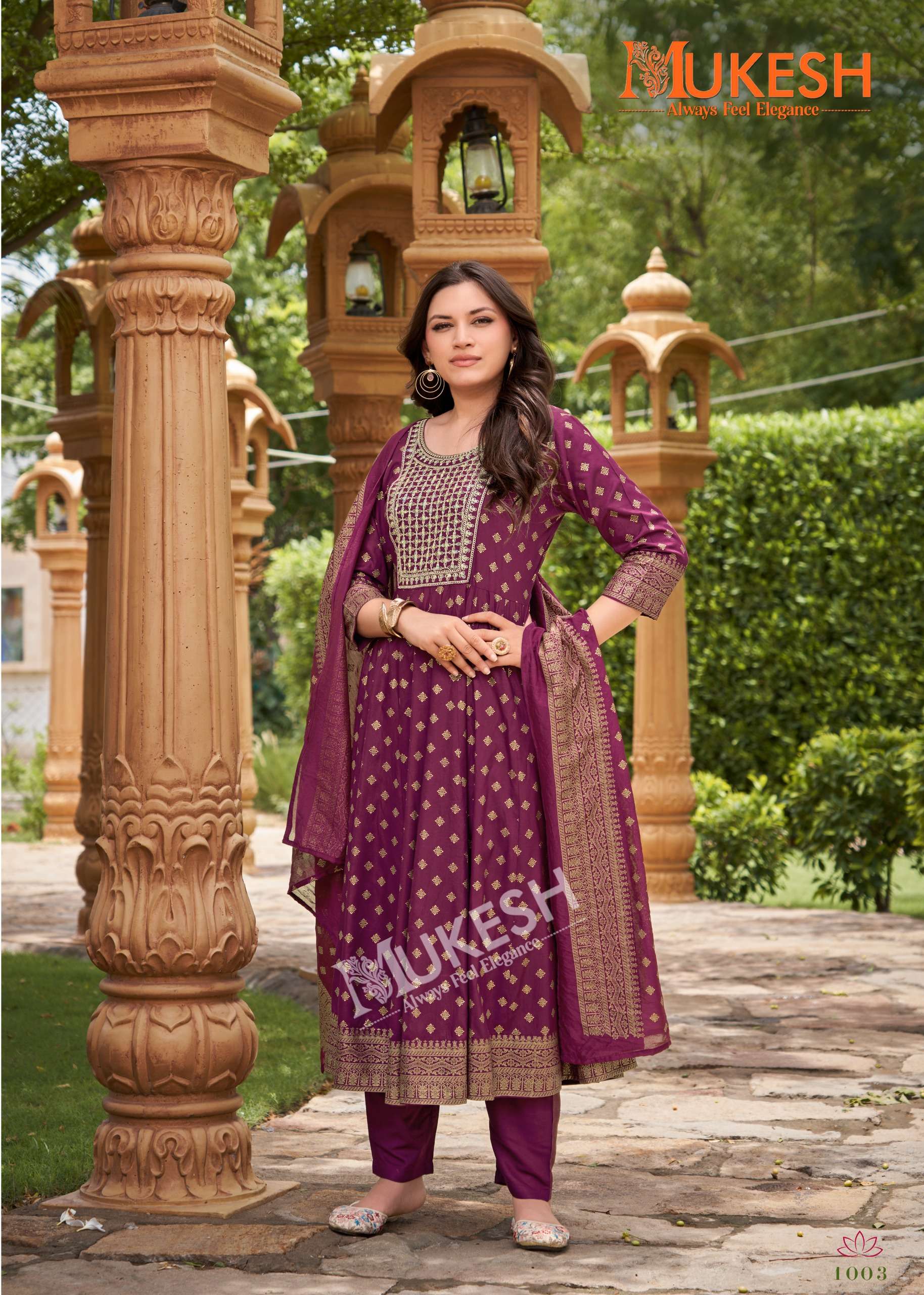 MUKESH GAURI RAYON SEQUENCE EMBROIDERY DESIGNER GOWN BOTTOM WITH DUPATTA SET