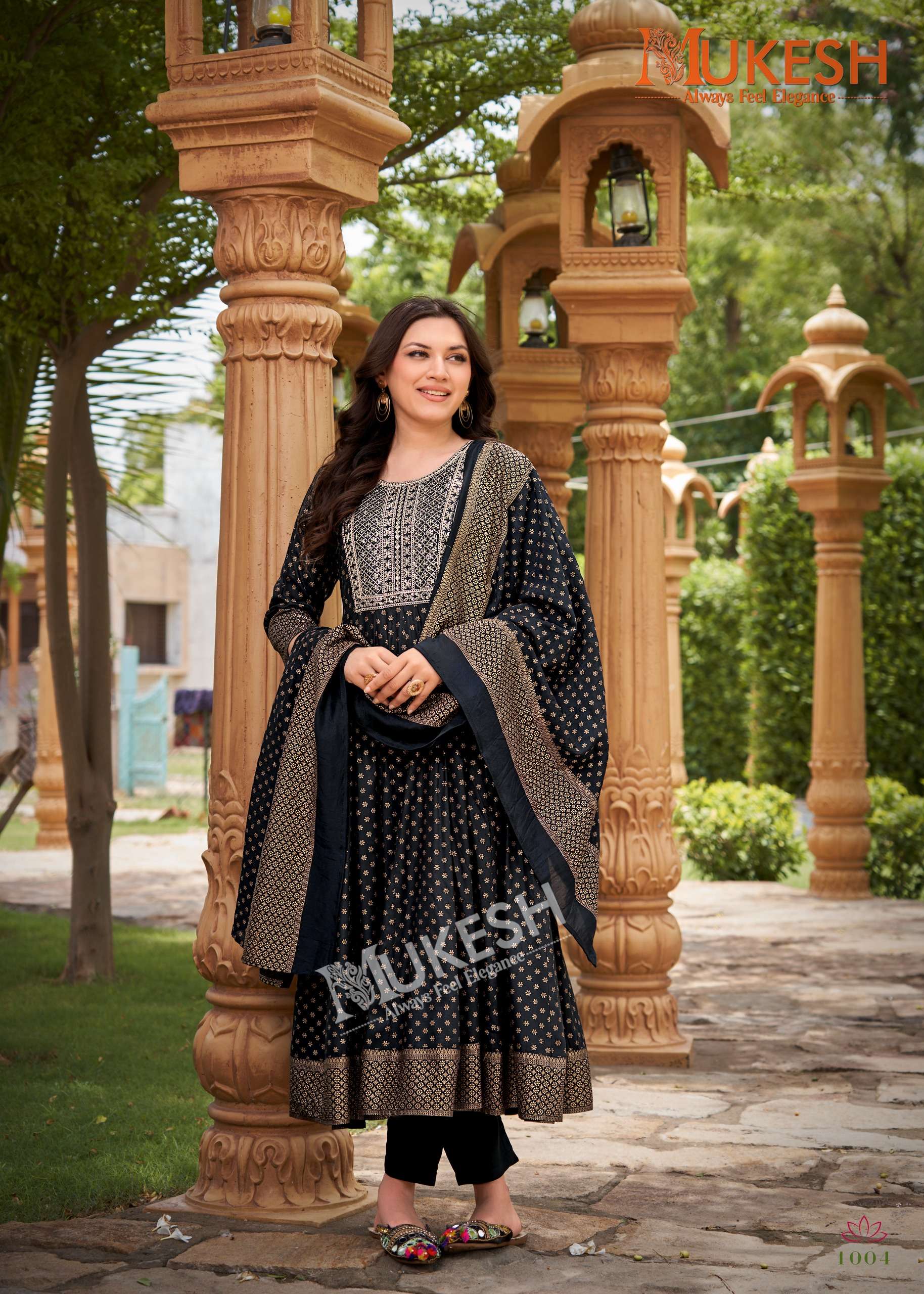 MUKESH GAURI RAYON SEQUENCE EMBROIDERY DESIGNER GOWN BOTTOM WITH DUPATTA SET