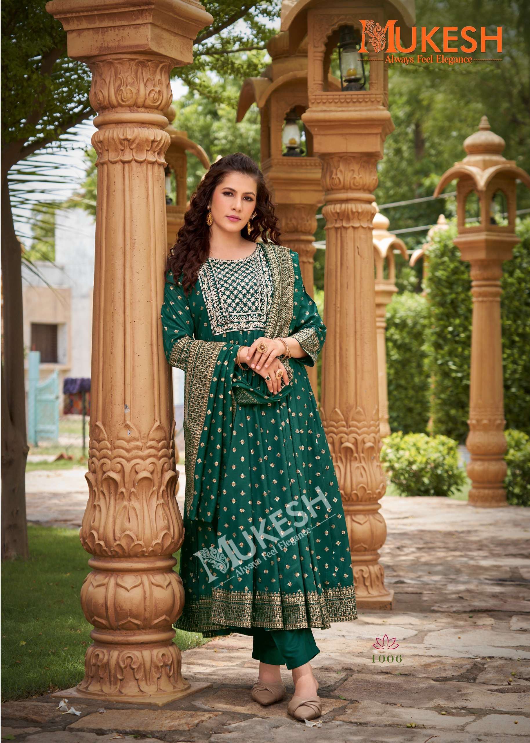 MUKESH GAURI RAYON SEQUENCE EMBROIDERY DESIGNER GOWN BOTTOM WITH DUPATTA SET