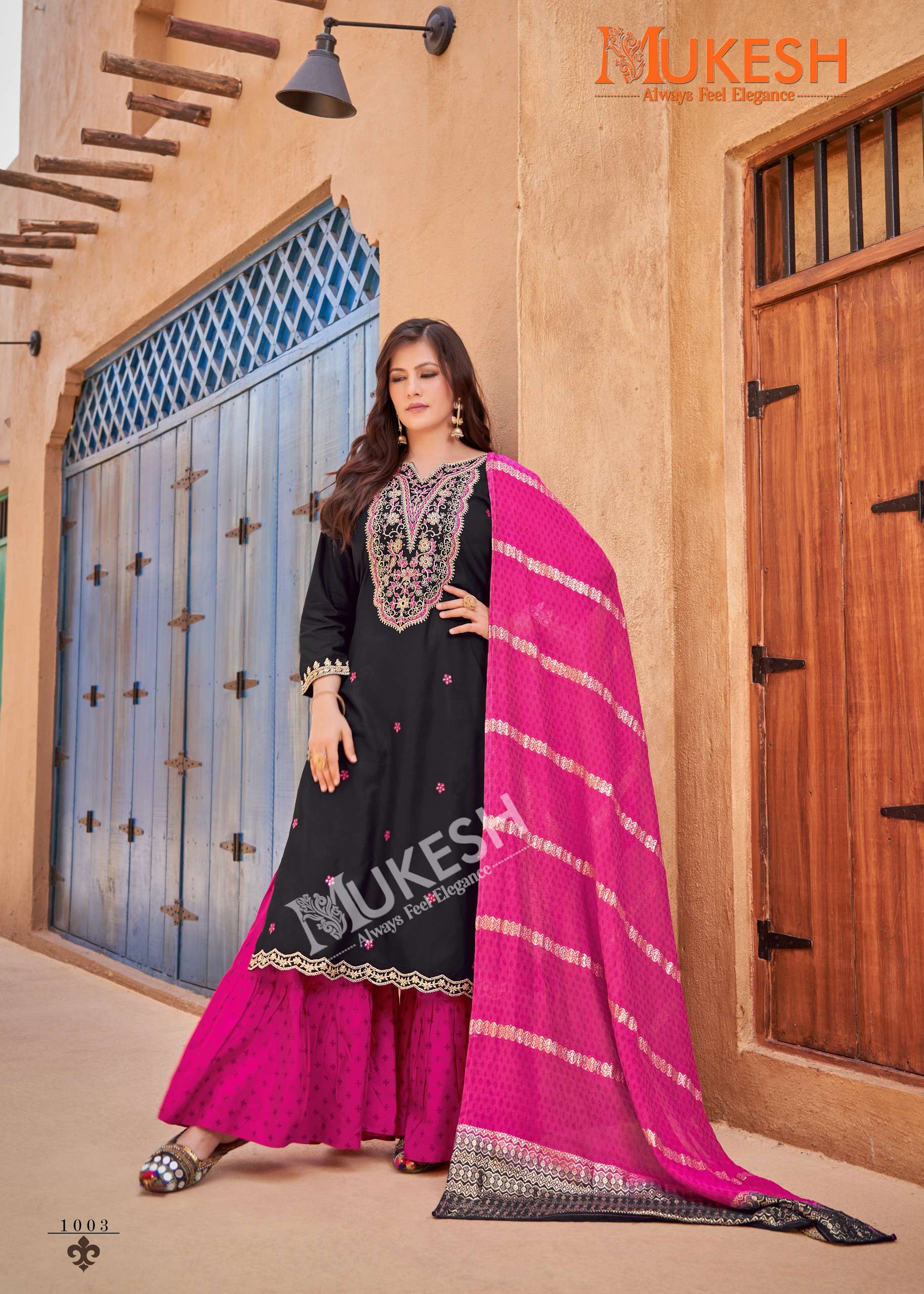 MUKESH RANG RASIYA RAYON FANCY WORKS READY MADE LADIES SHARARA SUIT
