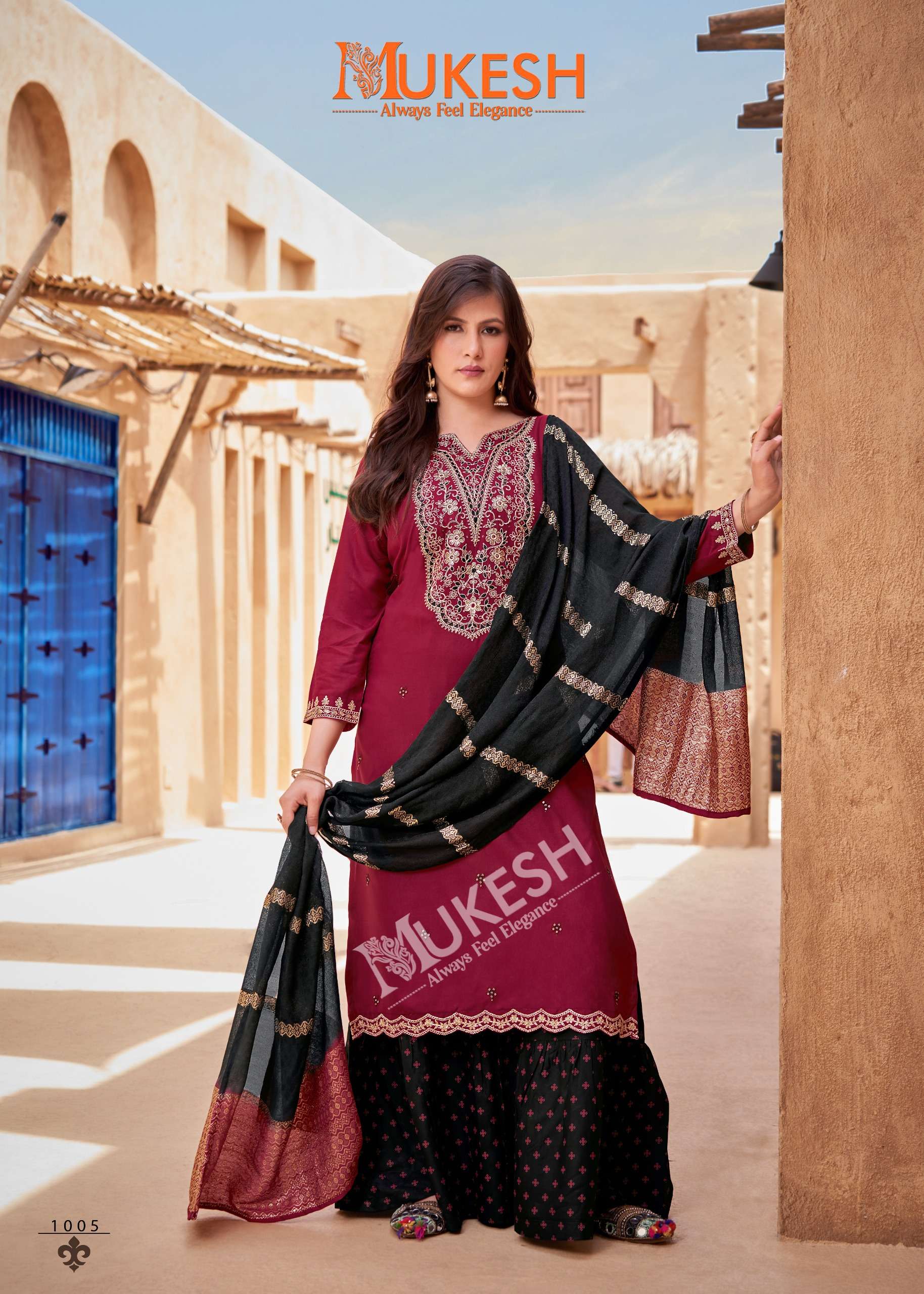 MUKESH RANG RASIYA RAYON FANCY WORKS READY MADE LADIES SHARARA SUIT