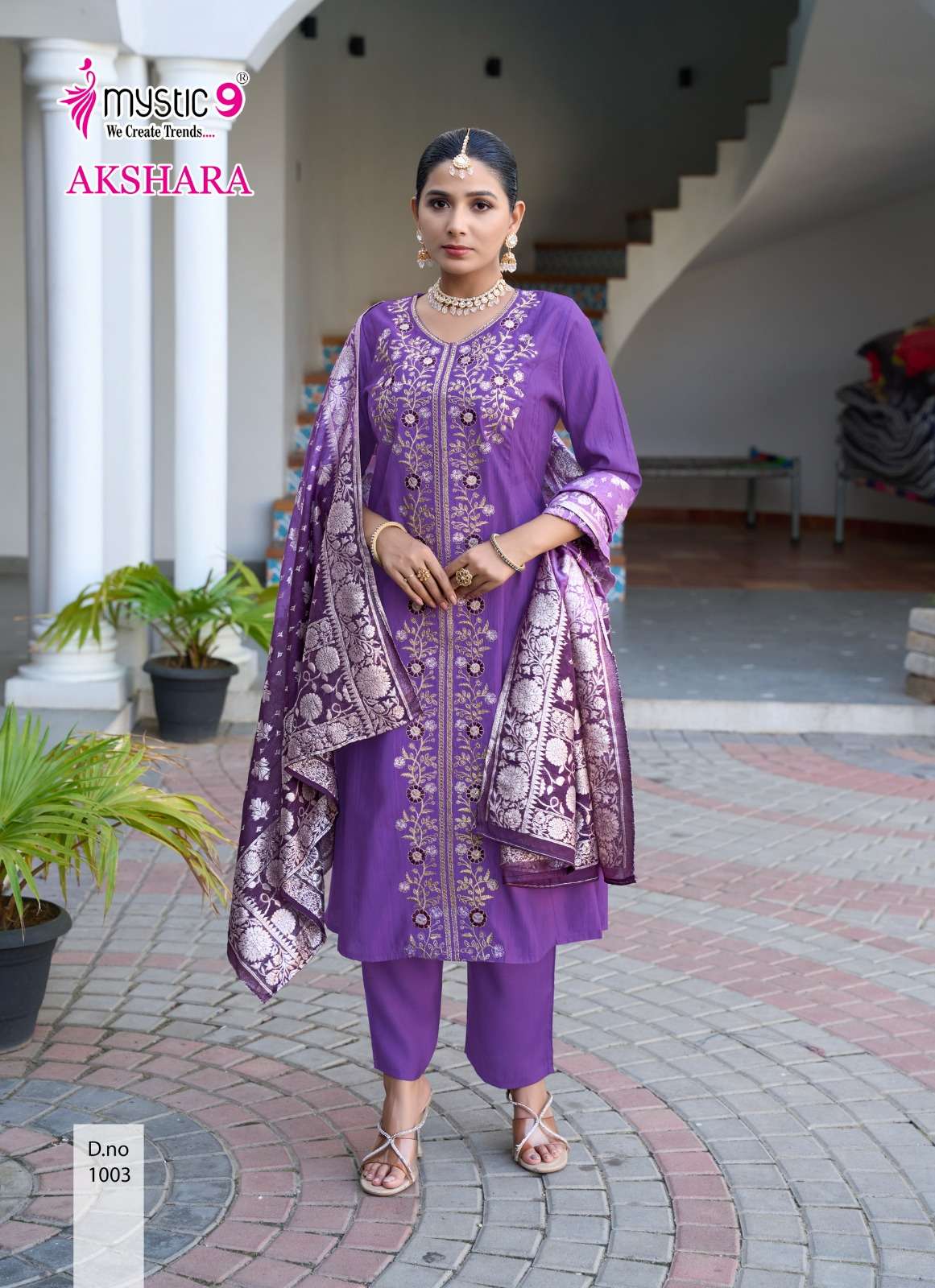  MYSTIC 9 AKSHARA VOL 1 FANCY EMBROIDERY WORKS LADIES KURTI COMBO SET 