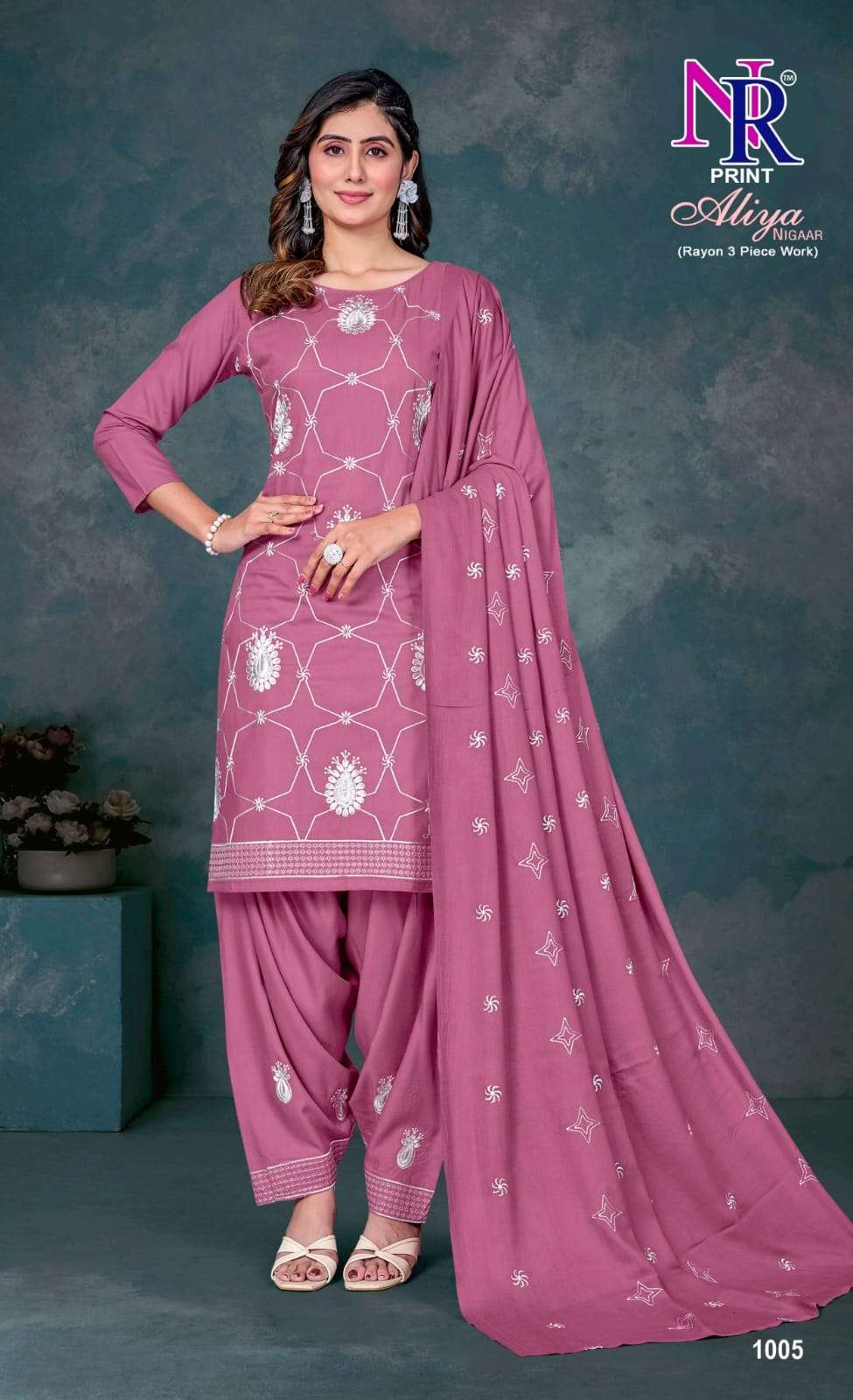 NR PRINT ALIYA NIGAAR VOL 1 RAYON PREMIUM WORKS LADIES SALWAR SUIT