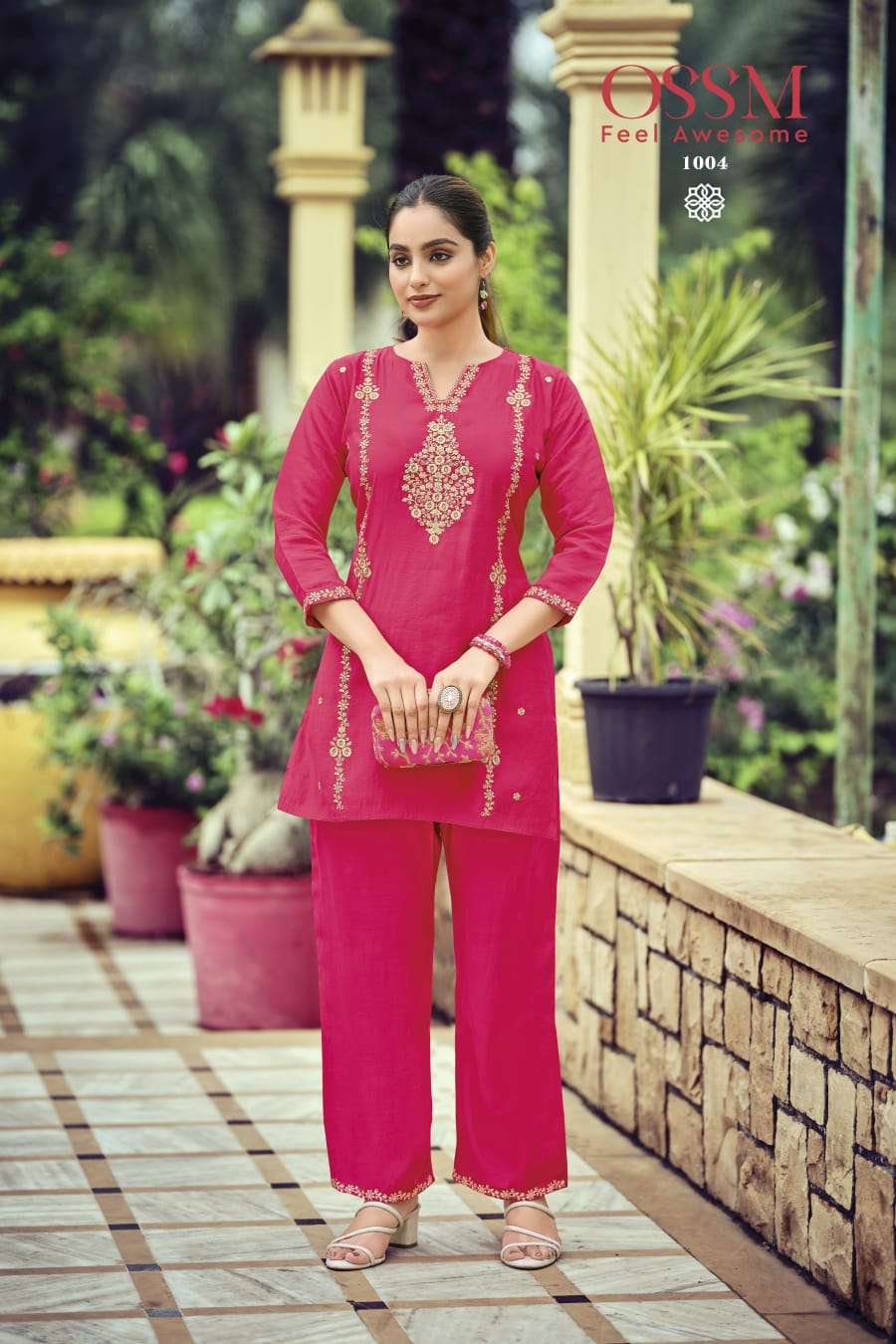 OSSM CELEBRATIONS SILK FANCY EMBROIDERIES WORK LADIES TOP WITH PANT PAIR 