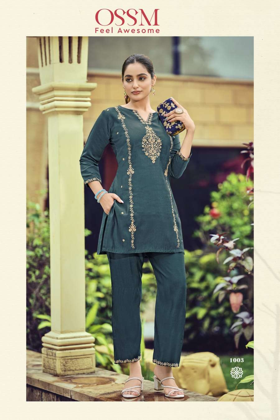 OSSM CELEBRATIONS SILK FANCY EMBROIDERIES WORK LADIES TOP WITH PANT PAIR 