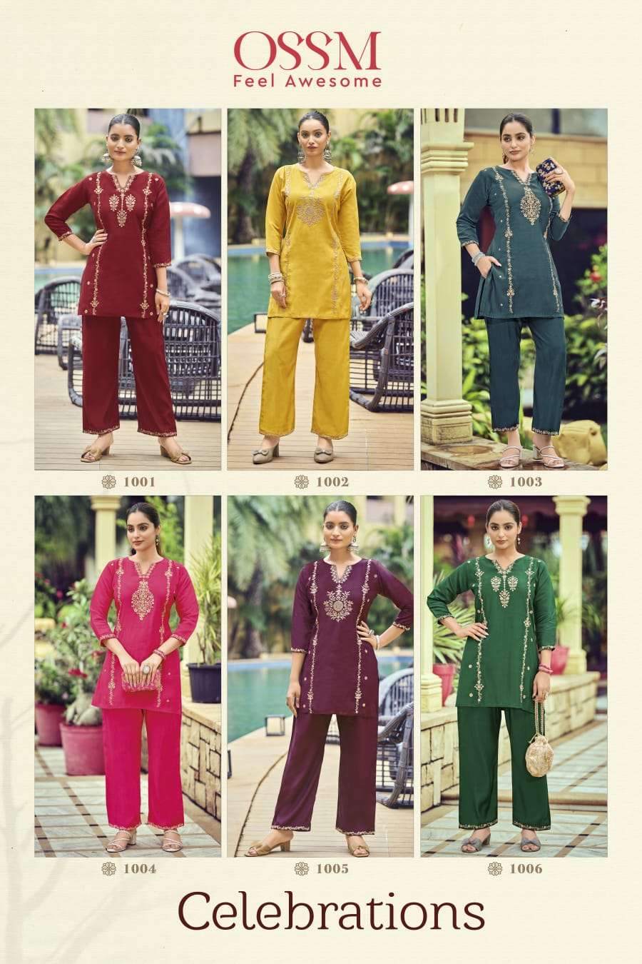 OSSM CELEBRATIONS SILK FANCY EMBROIDERIES WORK LADIES TOP WITH PANT PAIR 