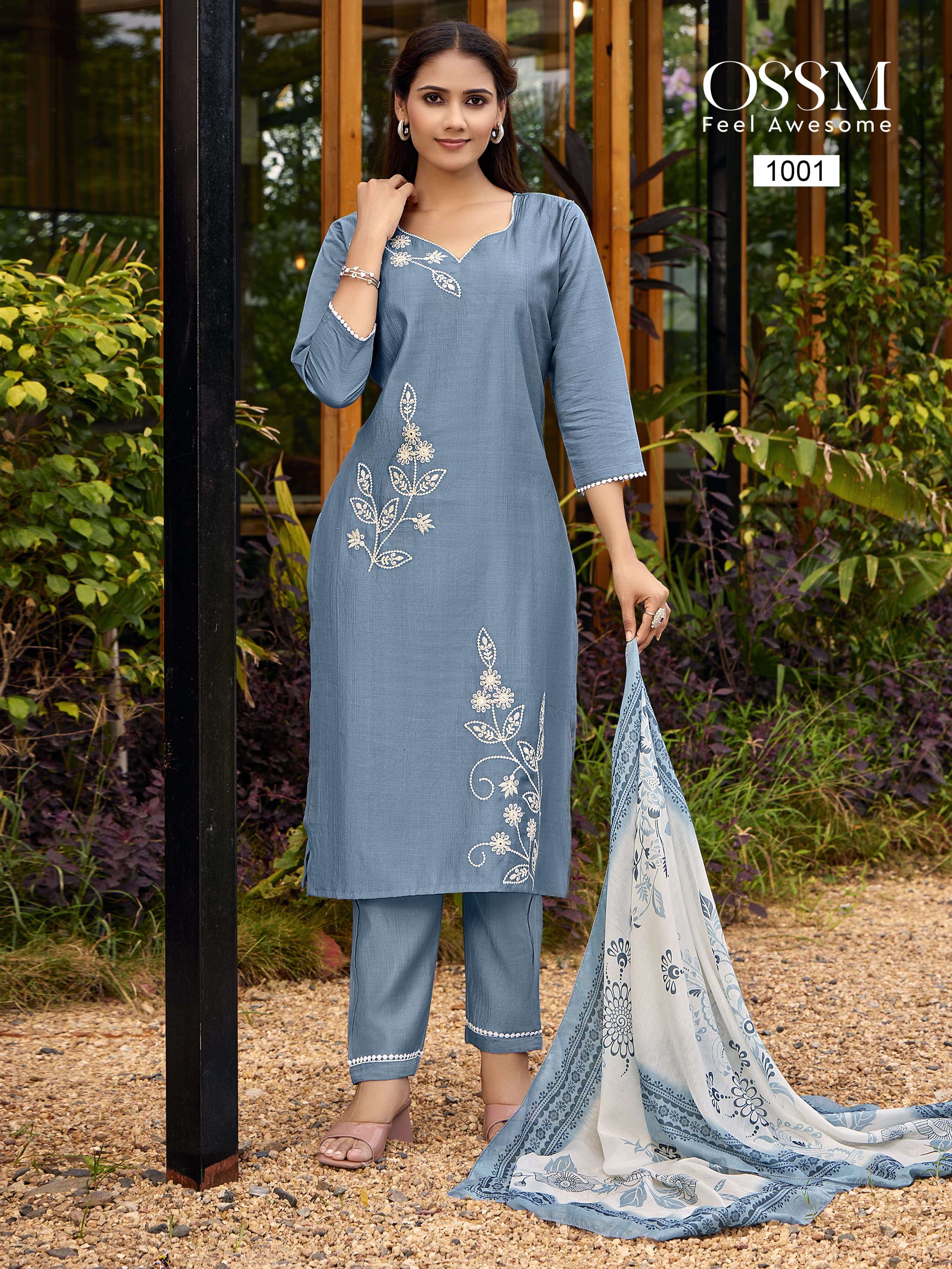 OSSM NOOR VISCOSE SILK EMBROIDERIES DESIGNER WORK KURTI COMBO SET 