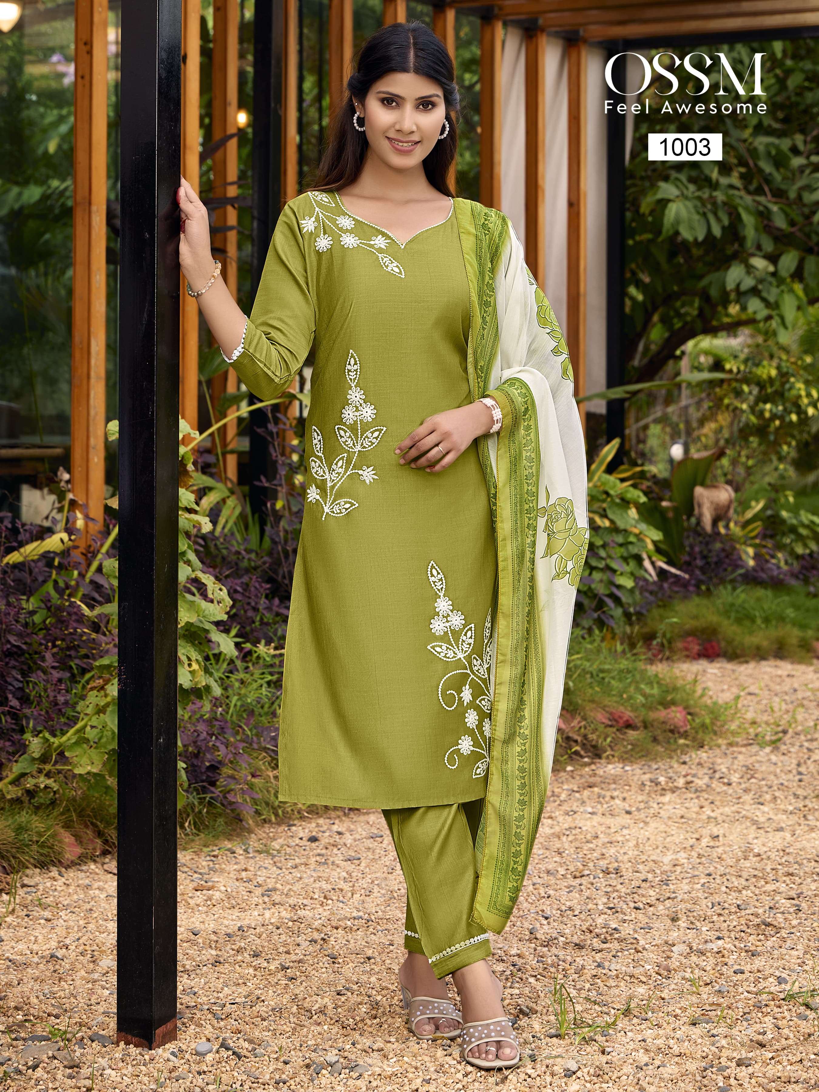 OSSM NOOR VISCOSE SILK EMBROIDERIES DESIGNER WORK KURTI COMBO SET 