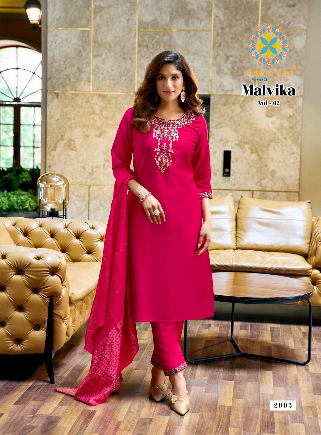 PASSION TREE MALVIKA VOL 2 FANCY DESIGNER WORK LADIES KURTI COMBO SET 