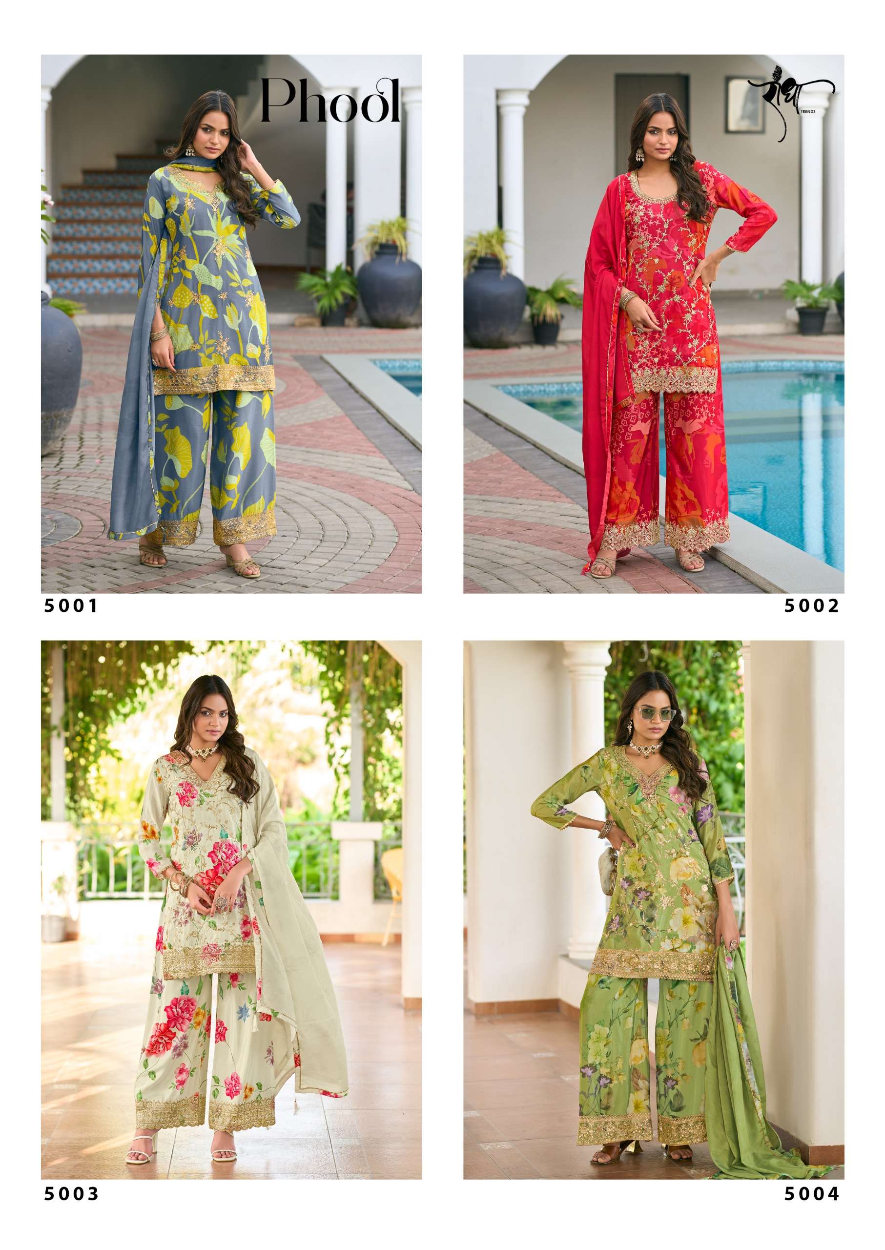 RADHA TRENDZ CATALOG PHOOL HEAVY PREMIUM CHINON EMBROIDERED WORK STITCHTED SUIT 