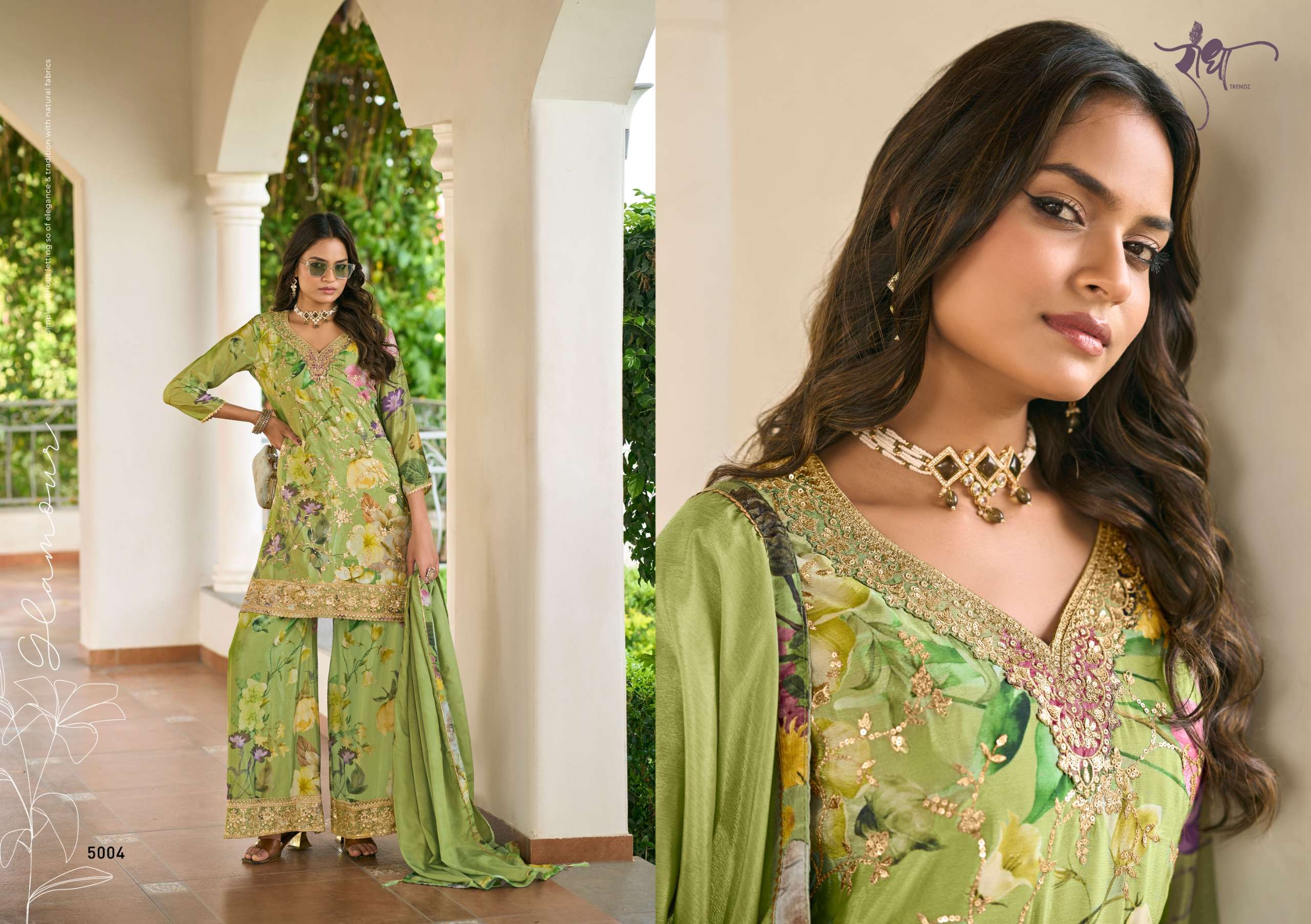 RADHA TRENDZ CATALOG PHOOL HEAVY PREMIUM CHINON EMBROIDERED WORK STITCHTED SUIT 