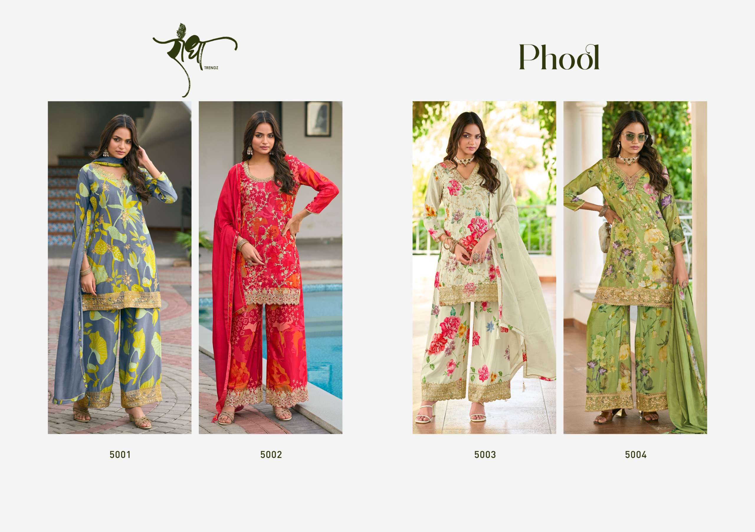 RADHA TRENDZ CATALOG PHOOL HEAVY PREMIUM CHINON EMBROIDERED WORK STITCHTED SUIT 