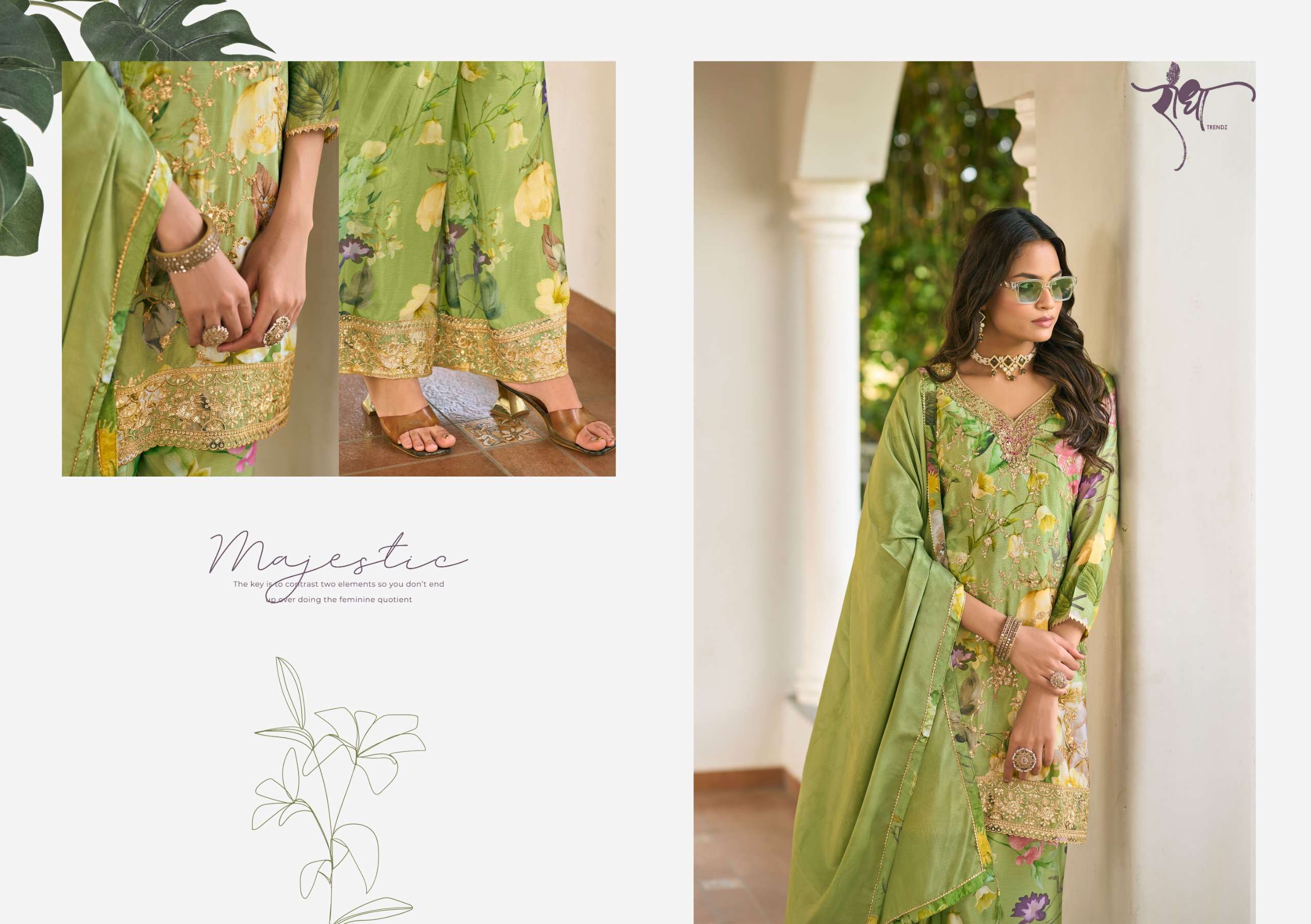 RADHA TRENDZ CATALOG PHOOL HEAVY PREMIUM CHINON EMBROIDERED WORK STITCHTED SUIT 