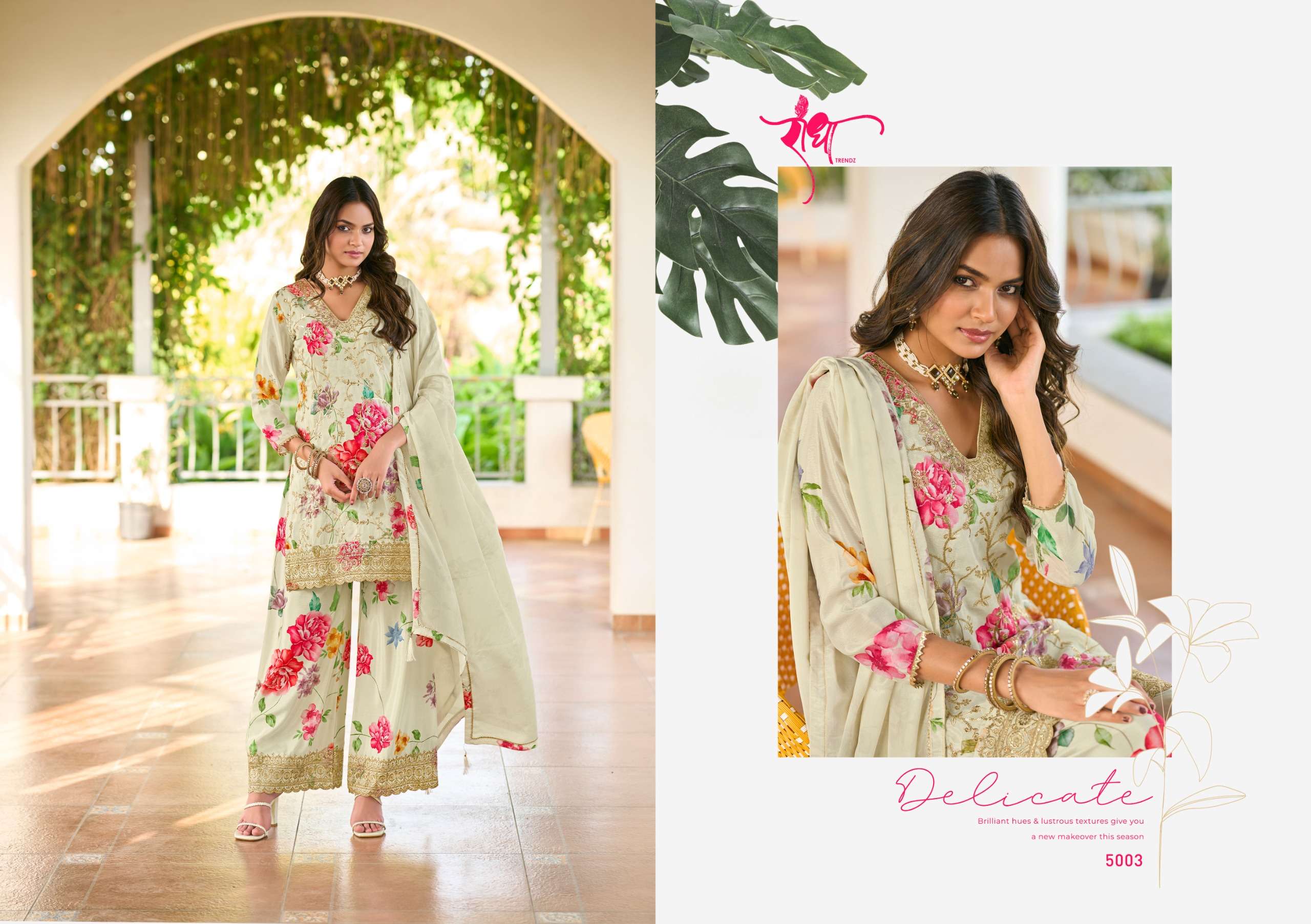 RADHA TRENDZ CATALOG PHOOL HEAVY PREMIUM CHINON EMBROIDERED WORK STITCHTED SUIT 